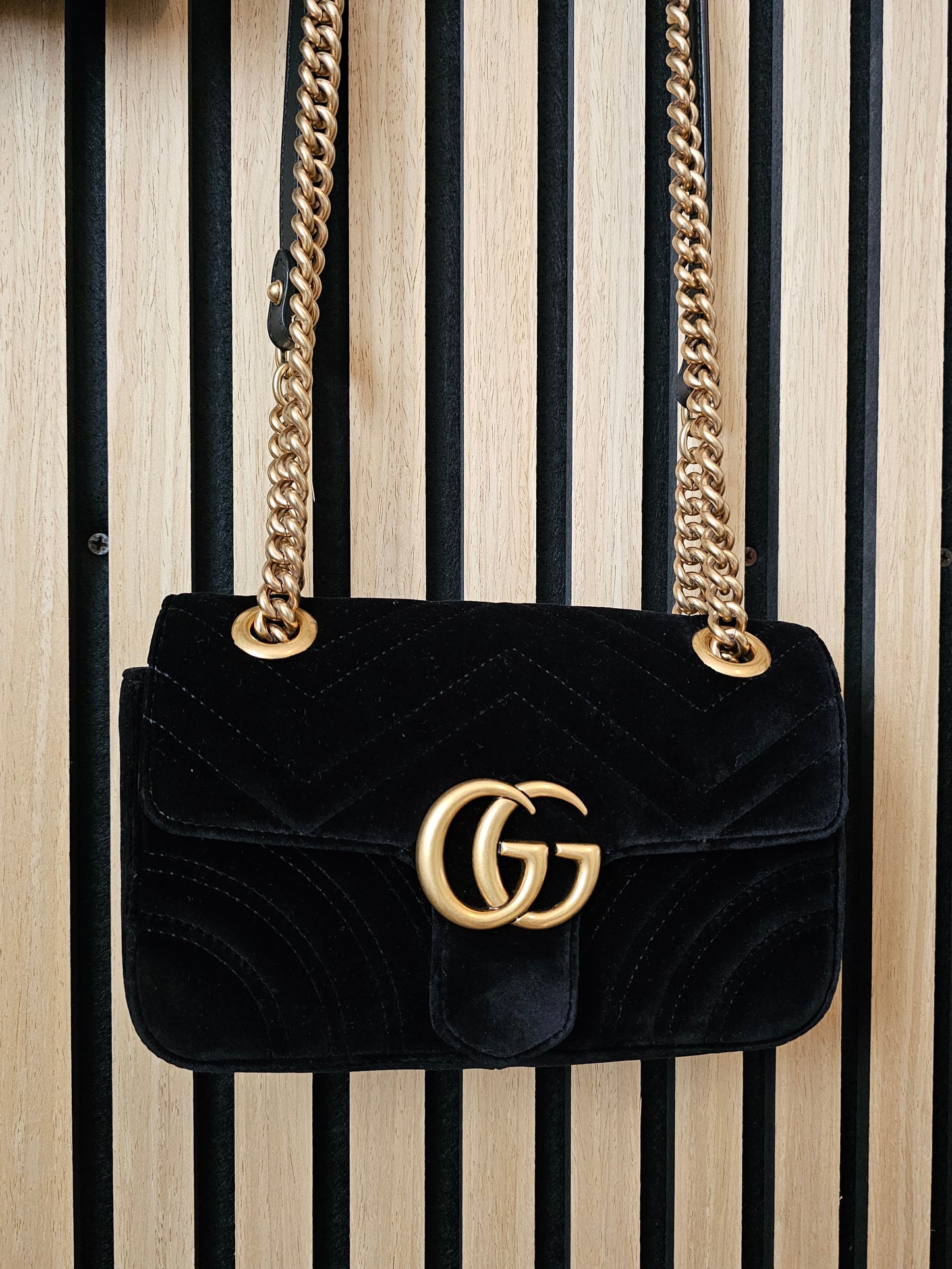 Gucci GG marmont bag, small, Black- velvet.