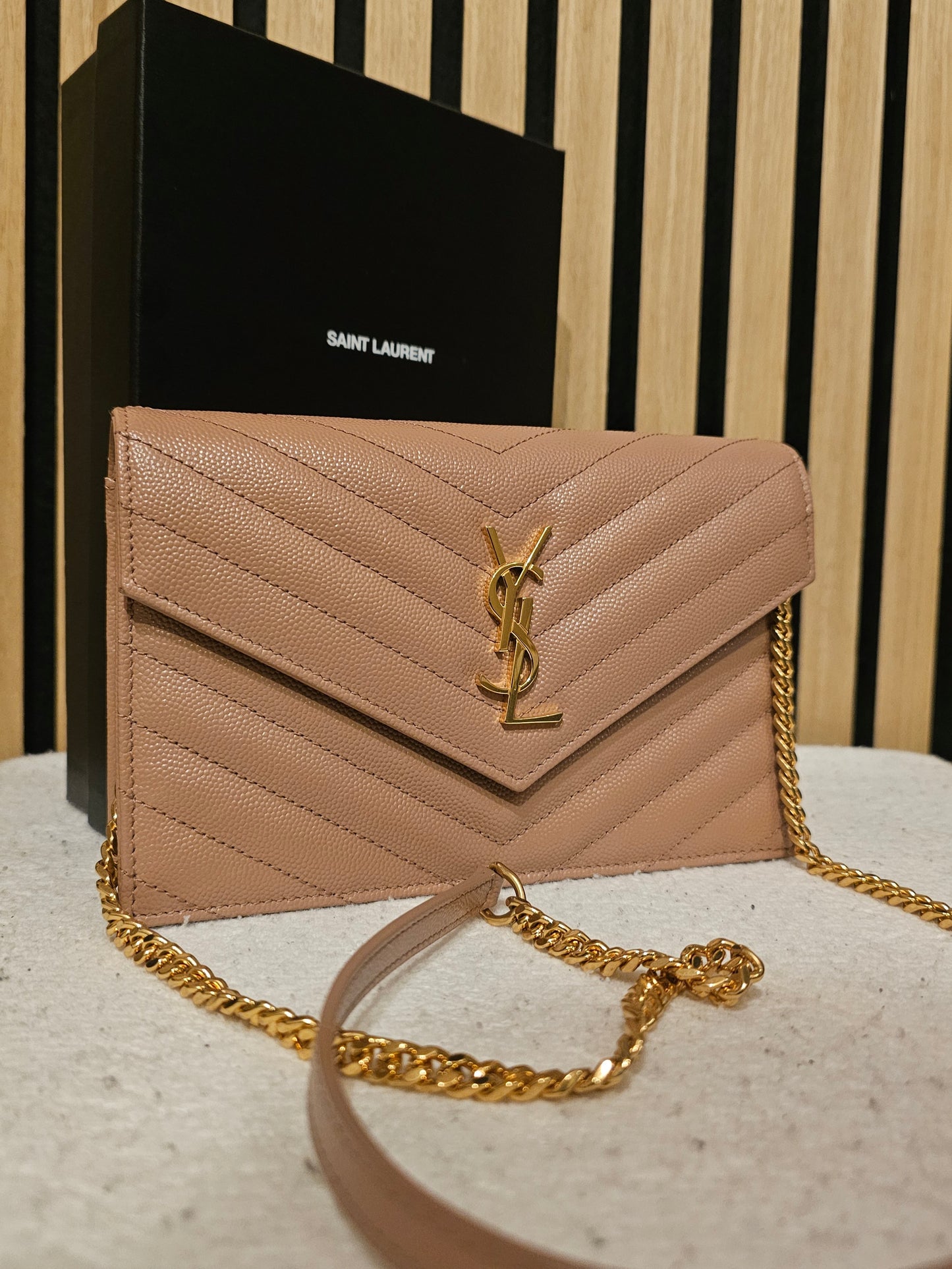 YSL - Envelope Chain wallet - Dark beige.