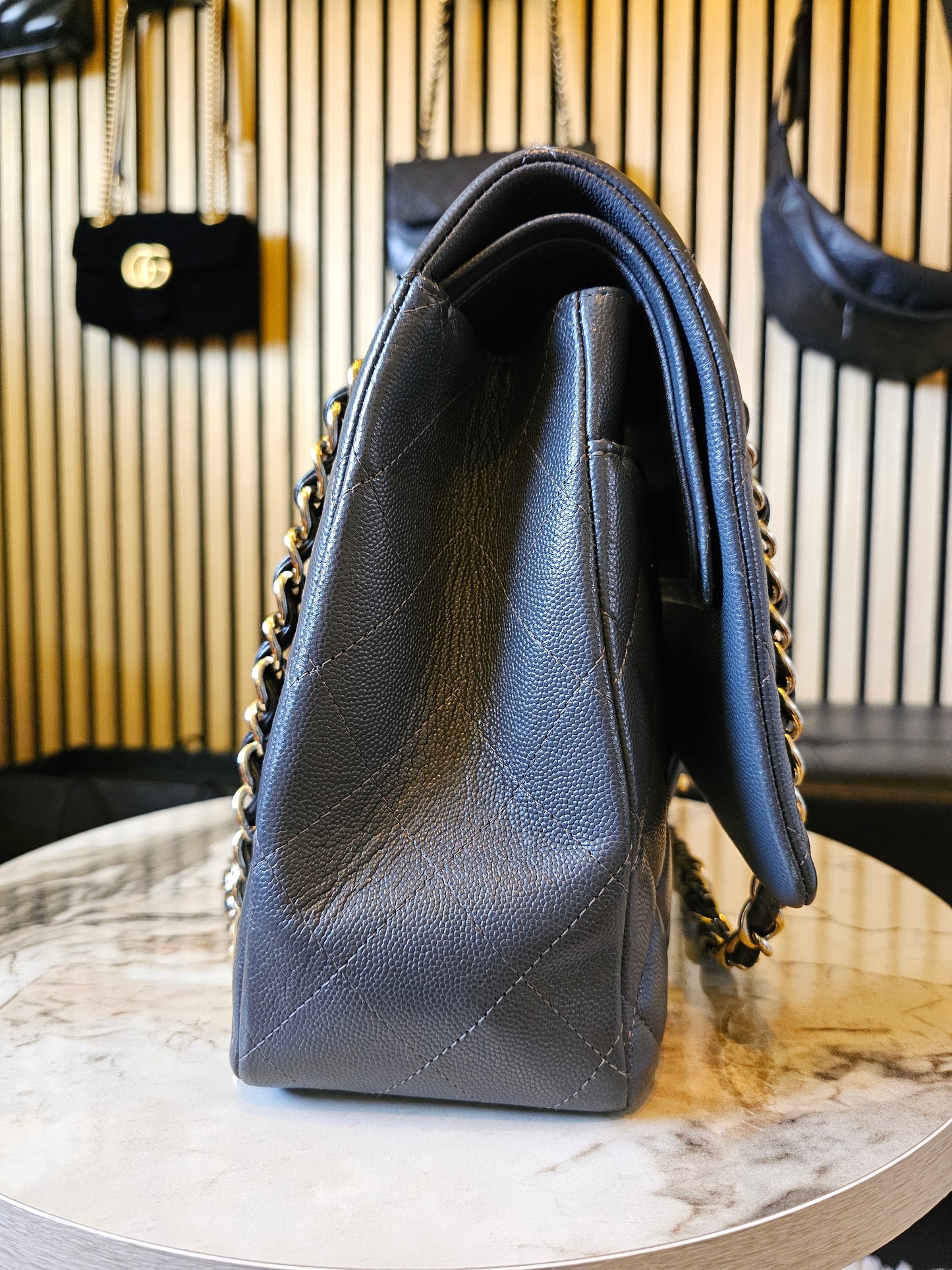 A58601 - Chanel Maxi Classic - Dark Grey with GHW.