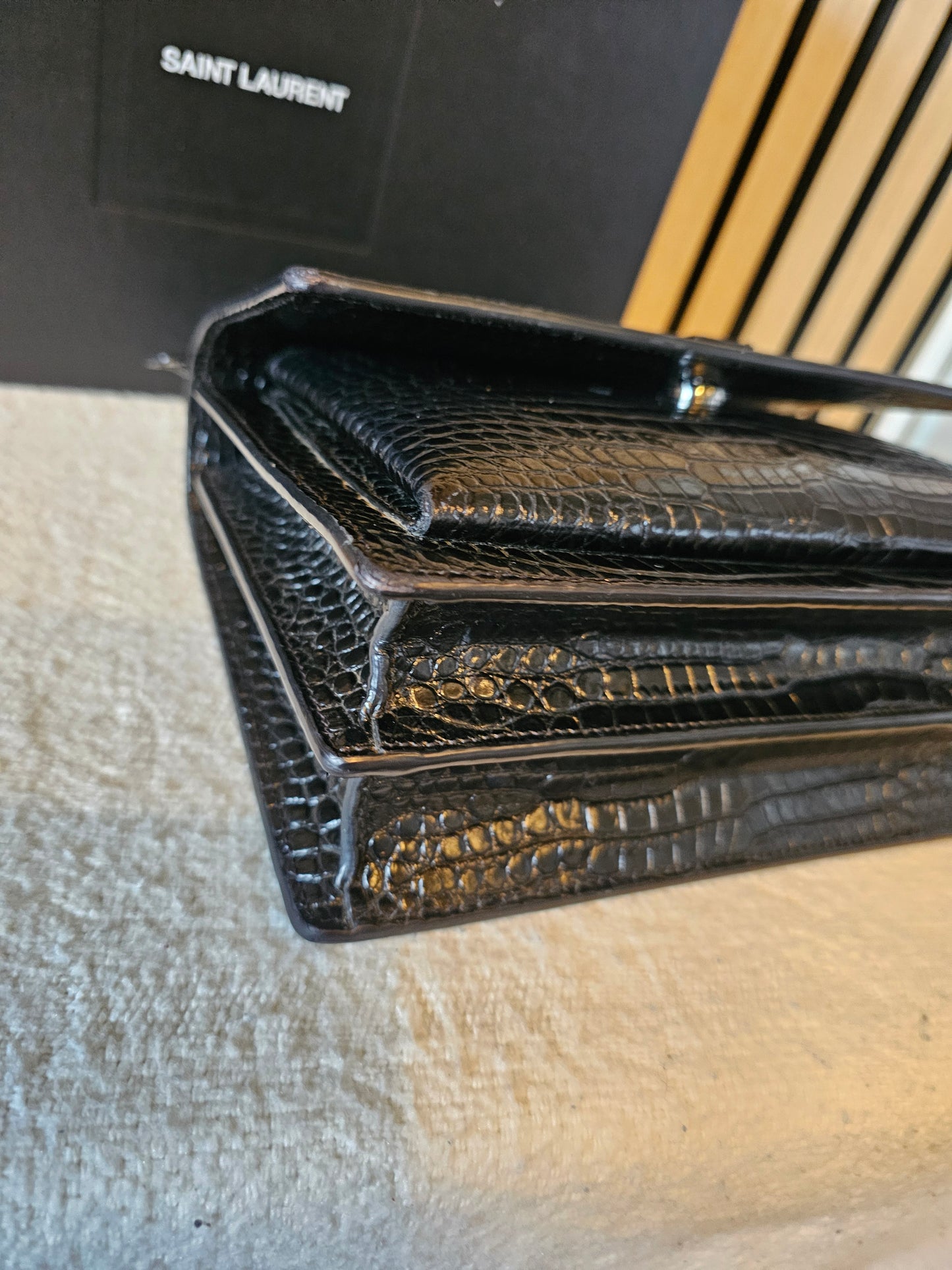 YSL-Saint Laurent - Sunset bag - M. croc.print. Black.