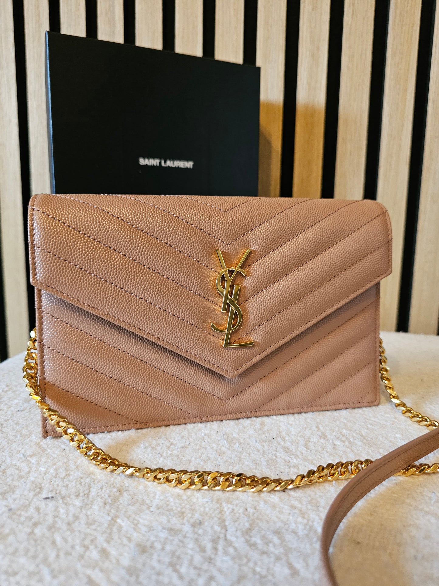 YSL - Envelope Chain wallet - Dark beige.