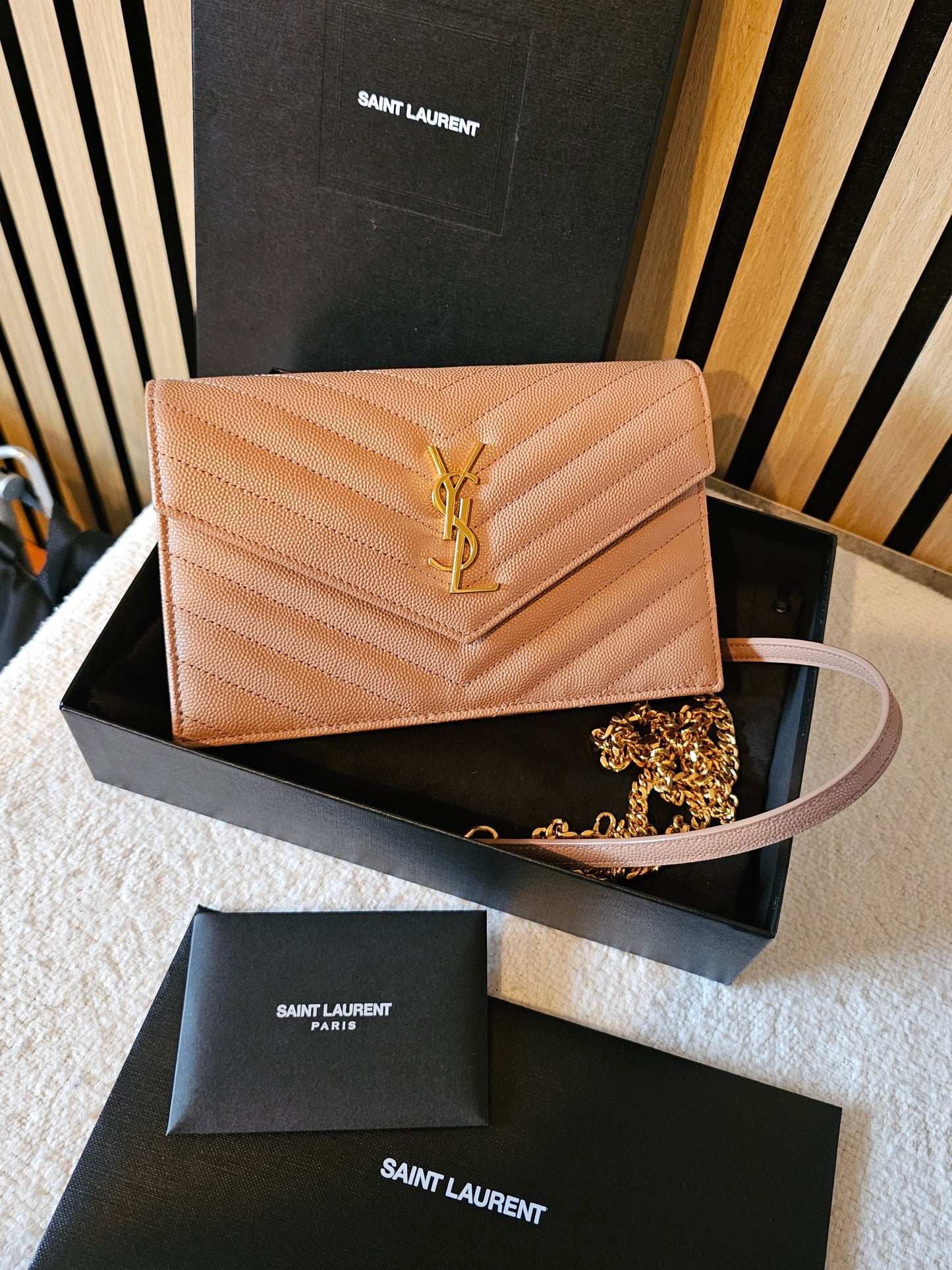 YSL - Envelope Chain wallet - Dark beige.
