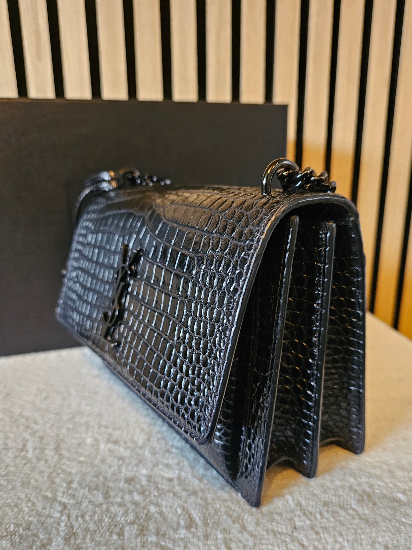 YSL-Saint Laurent - Sunset bag - M. croc.print. Black.
