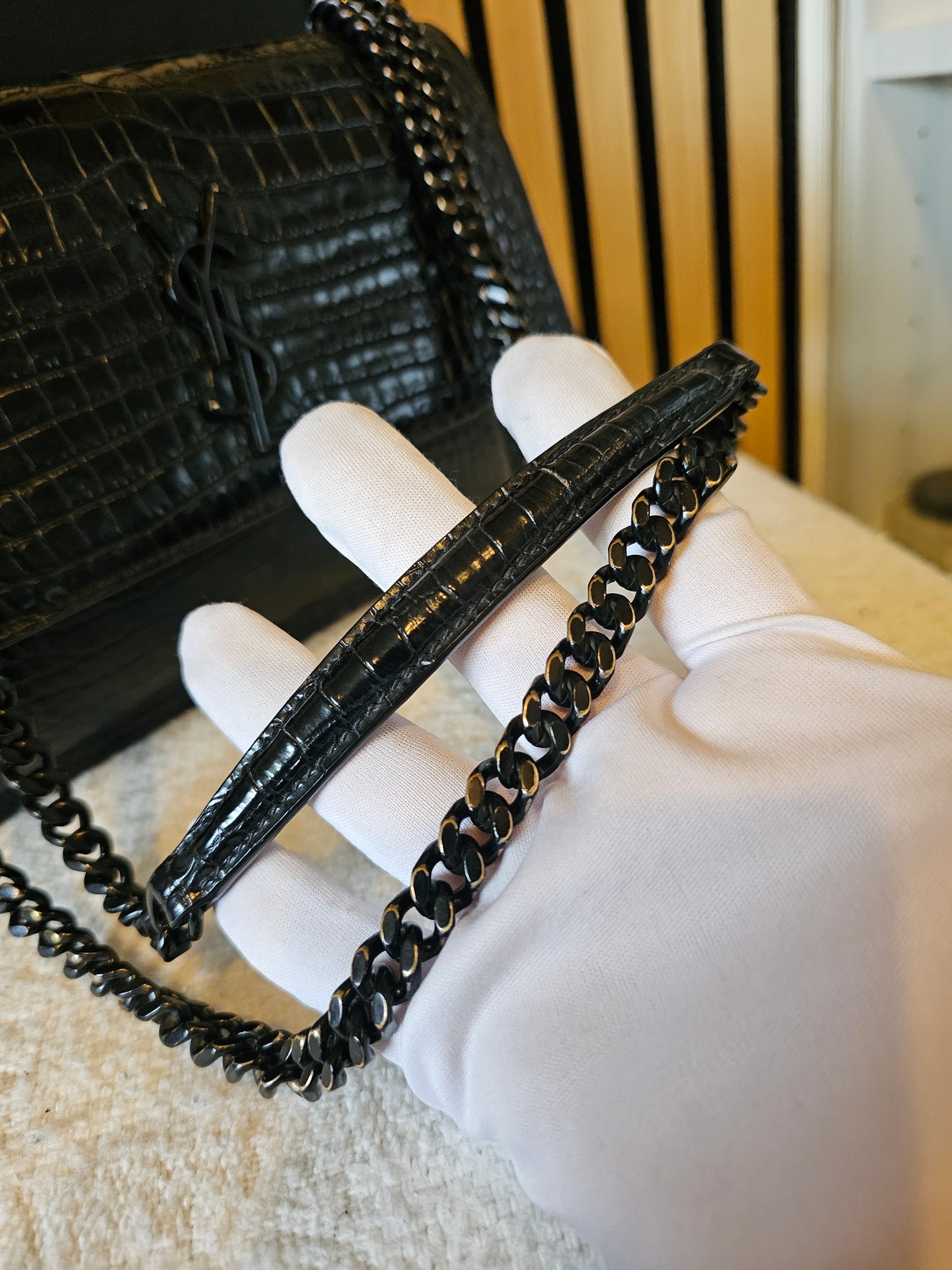 YSL-Saint Laurent - Sunset bag - M. croc.print. Black.