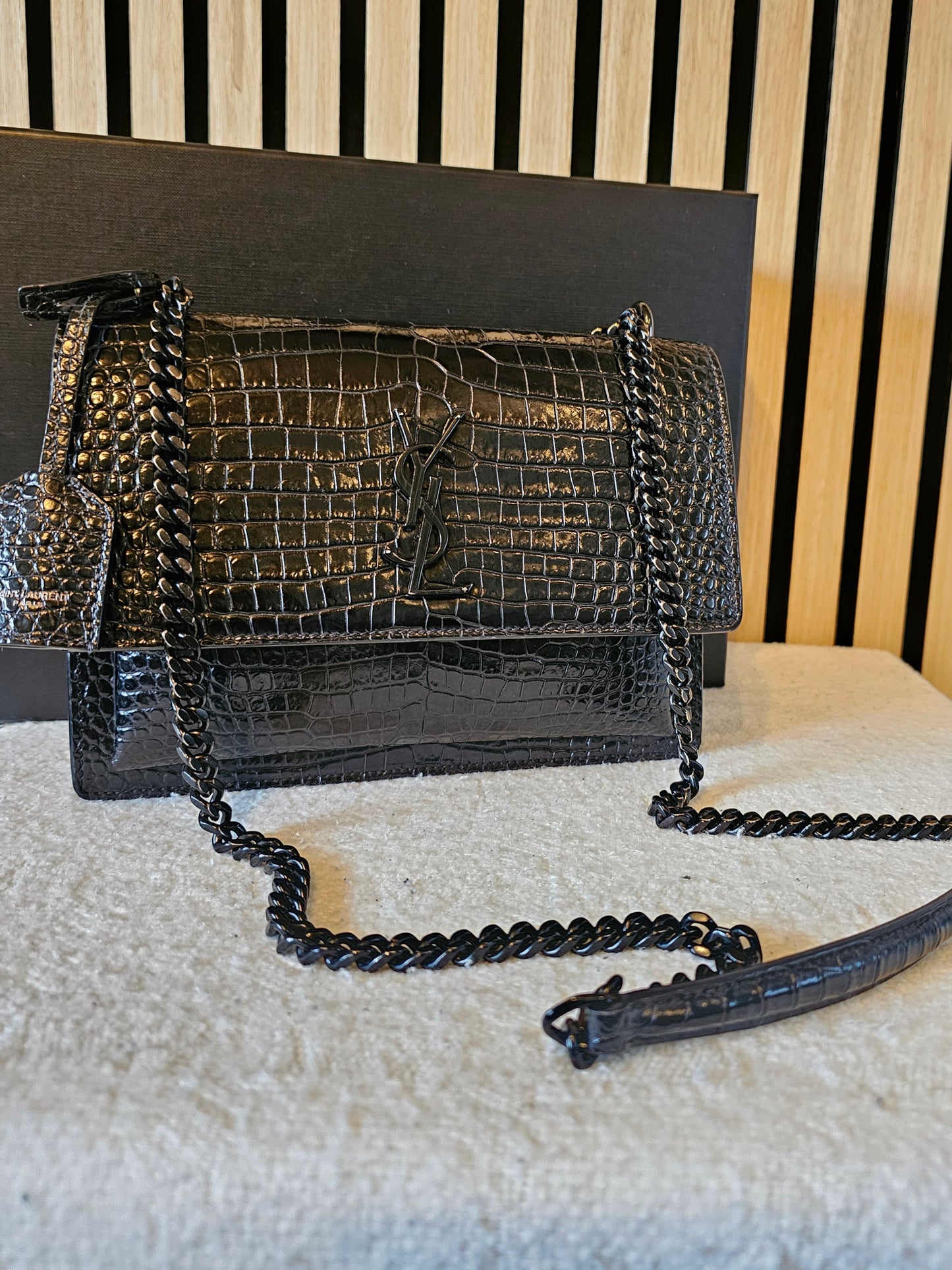 YSL-Saint Laurent - Sunset bag - M. croc.print. Black.