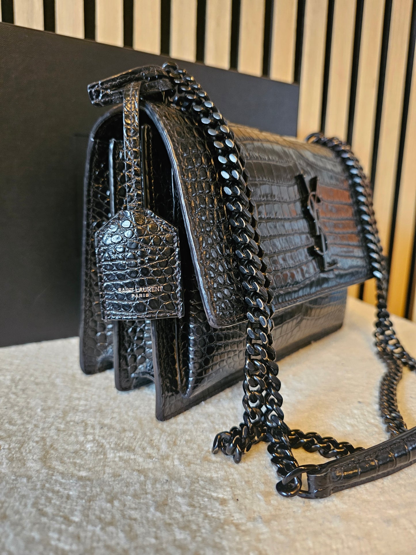 YSL-Saint Laurent - Sunset bag - M. croc.print. Black.