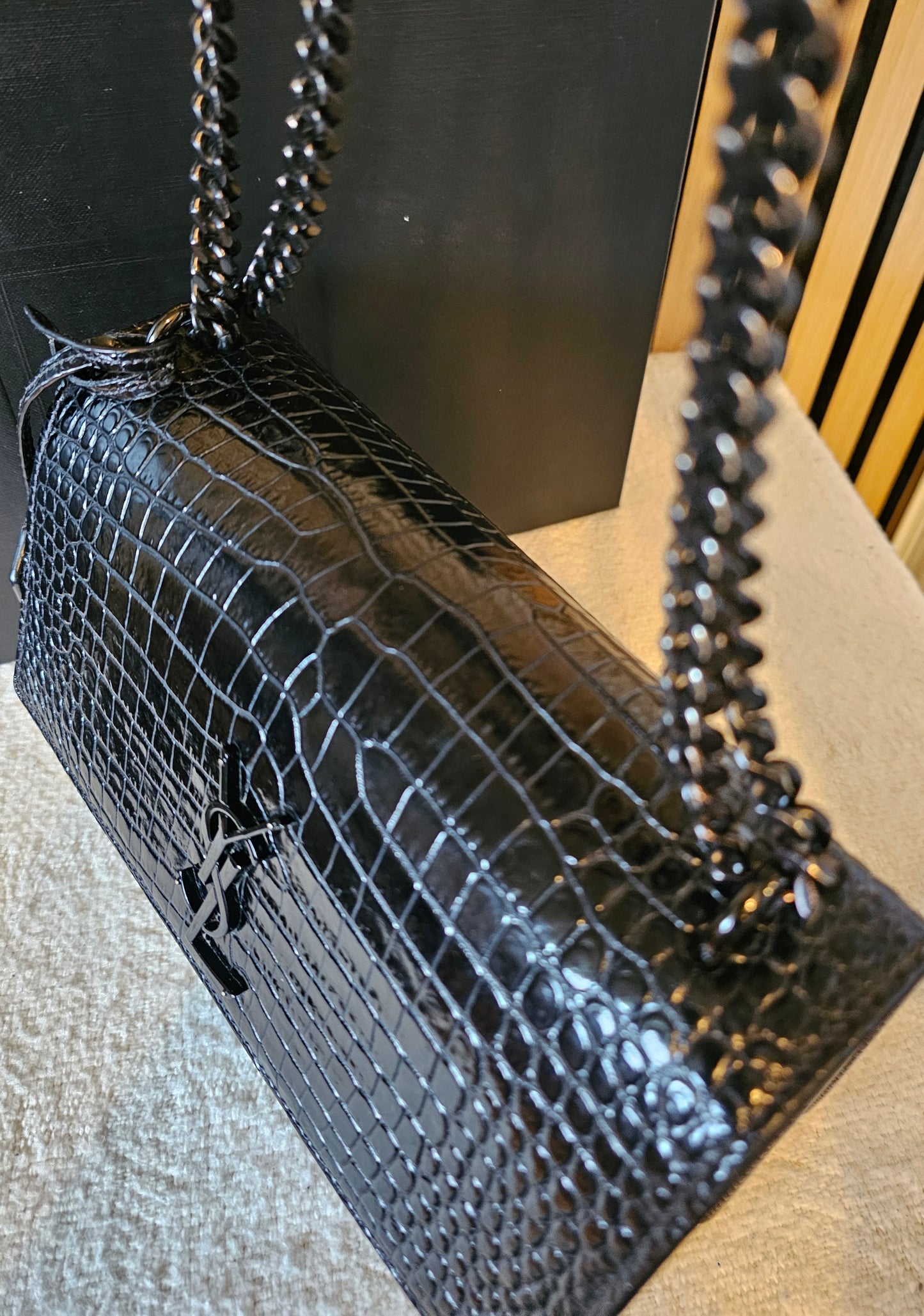YSL-Saint Laurent - Sunset bag - M. croc.print. Black.