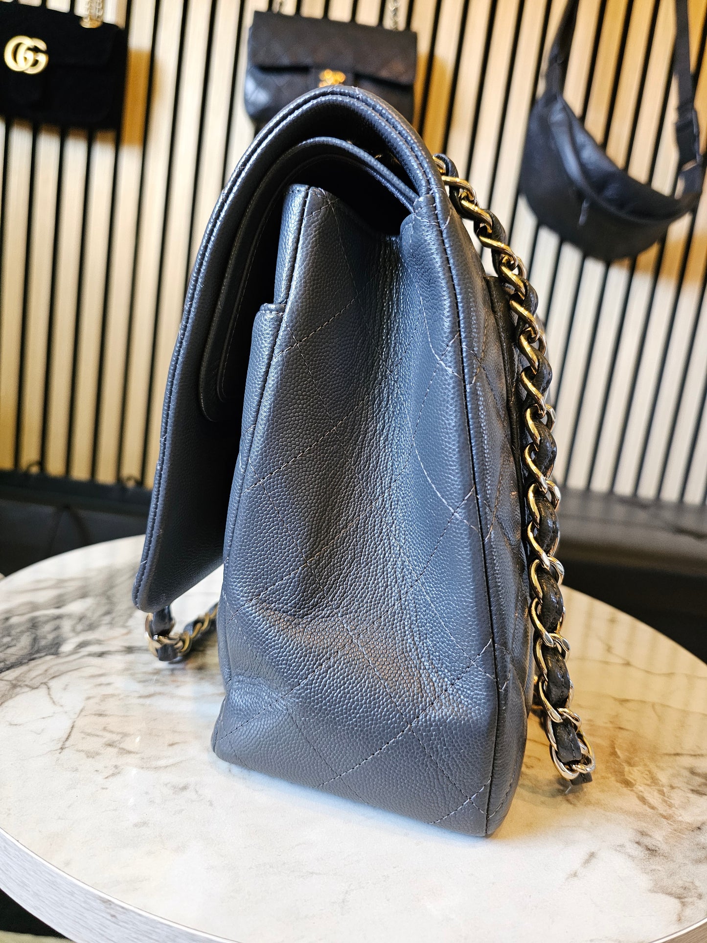 A58601 - Chanel Maxi Classic - Dark Grey with GHW.