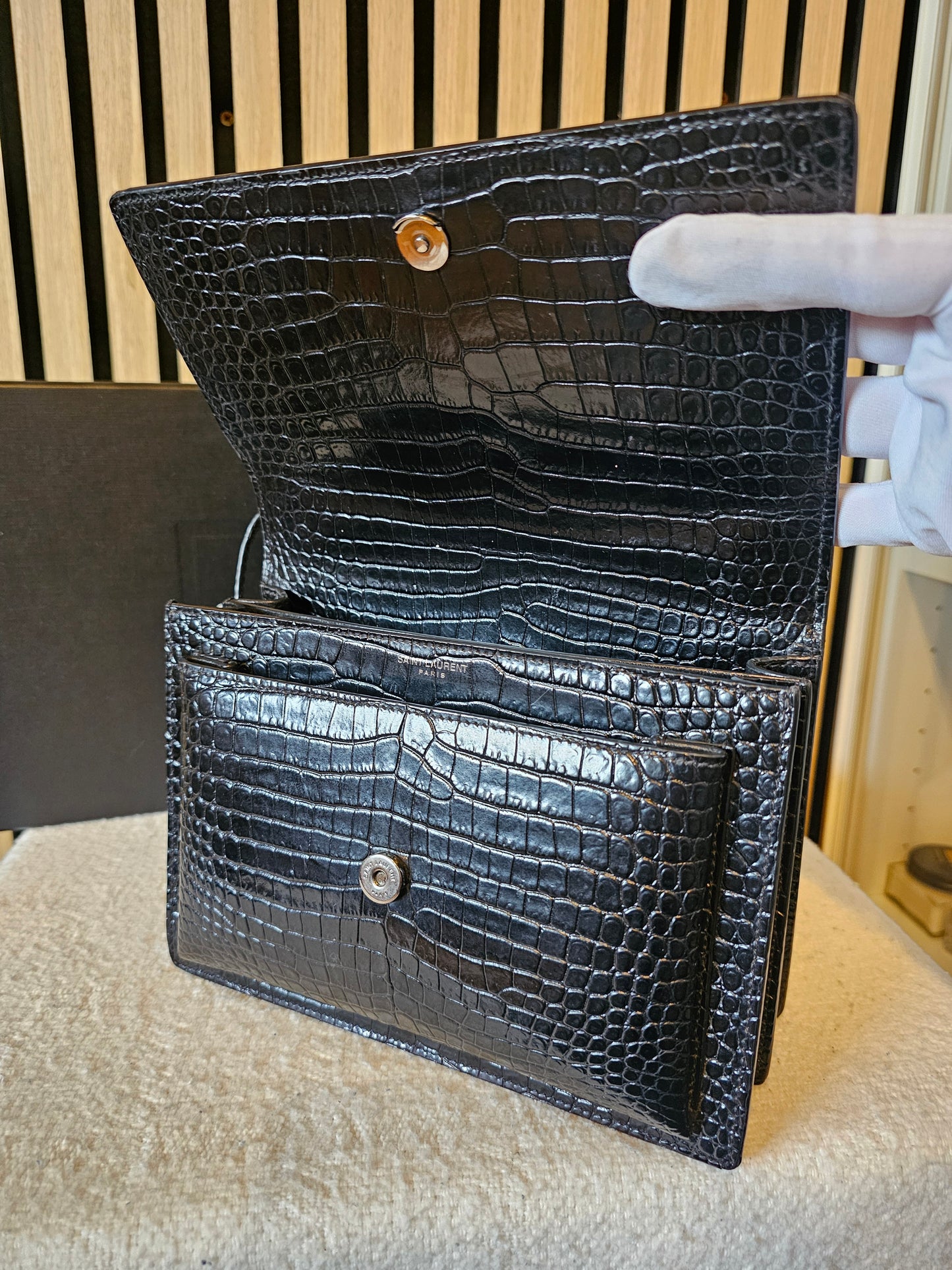 YSL-Saint Laurent - Sunset bag - M. croc.print. Black.