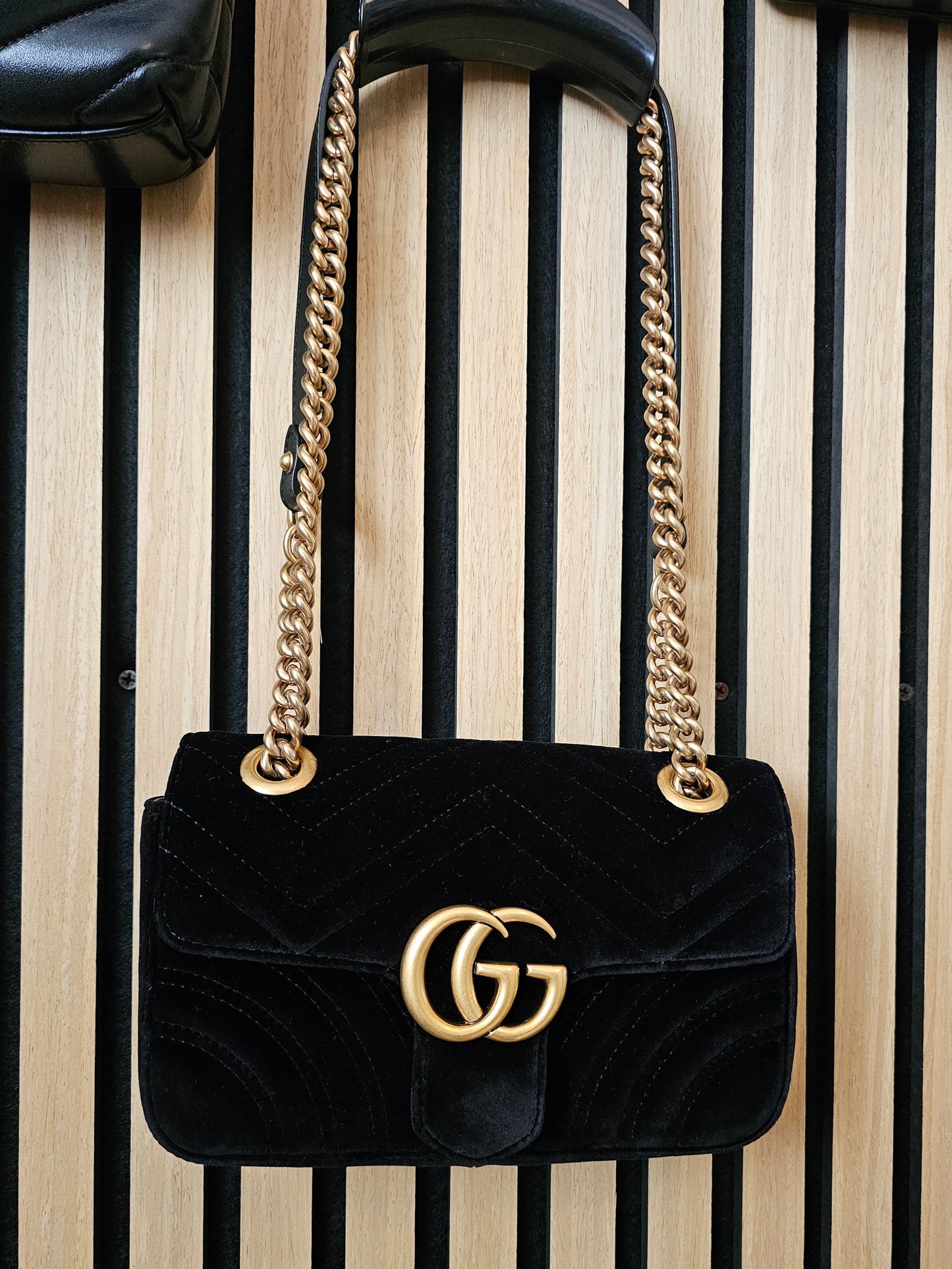 Gucci GG marmont bag, small, Black- velvet.