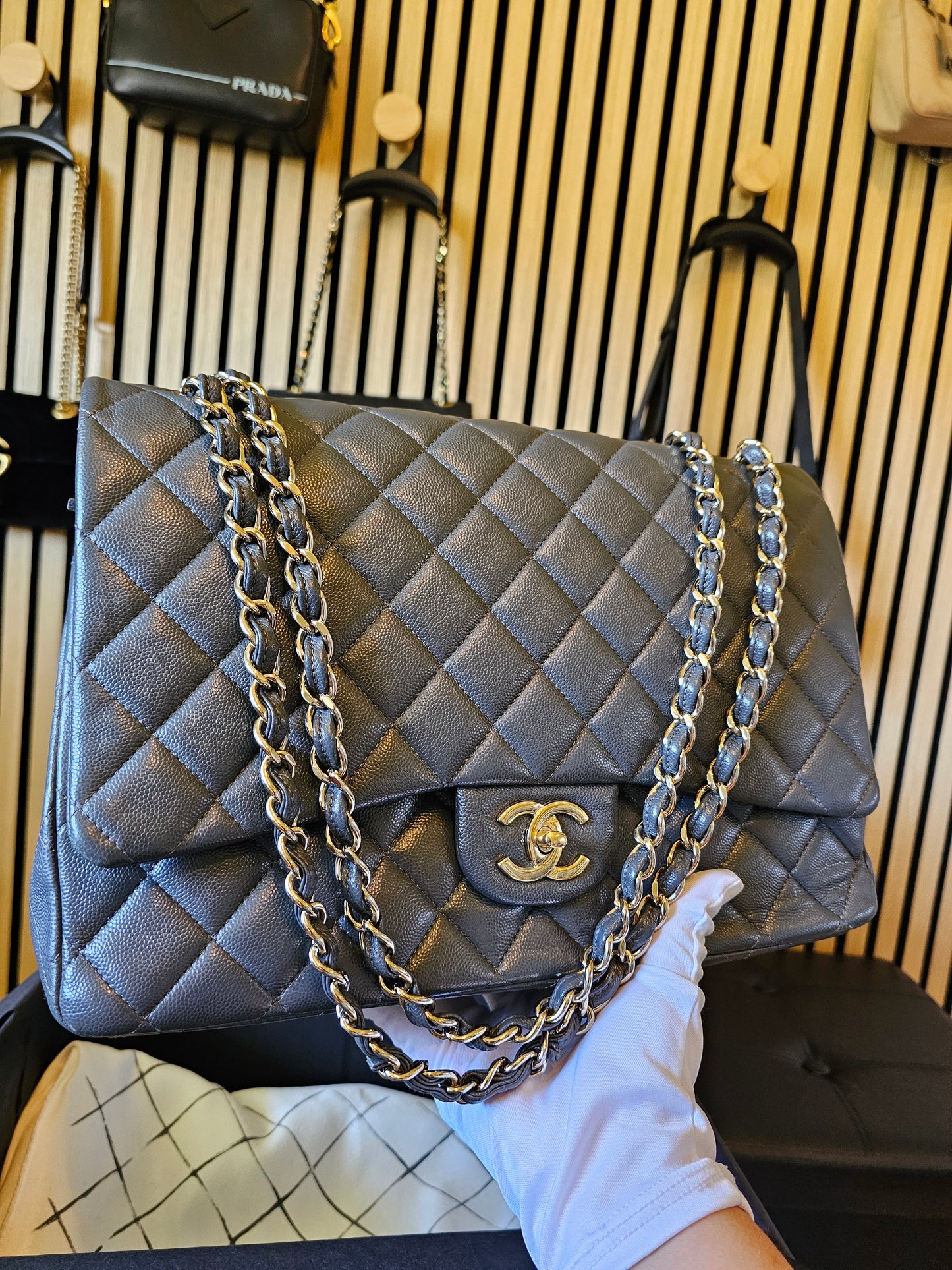 A58601 - Chanel Maxi Classic - Dark Grey with GHW.