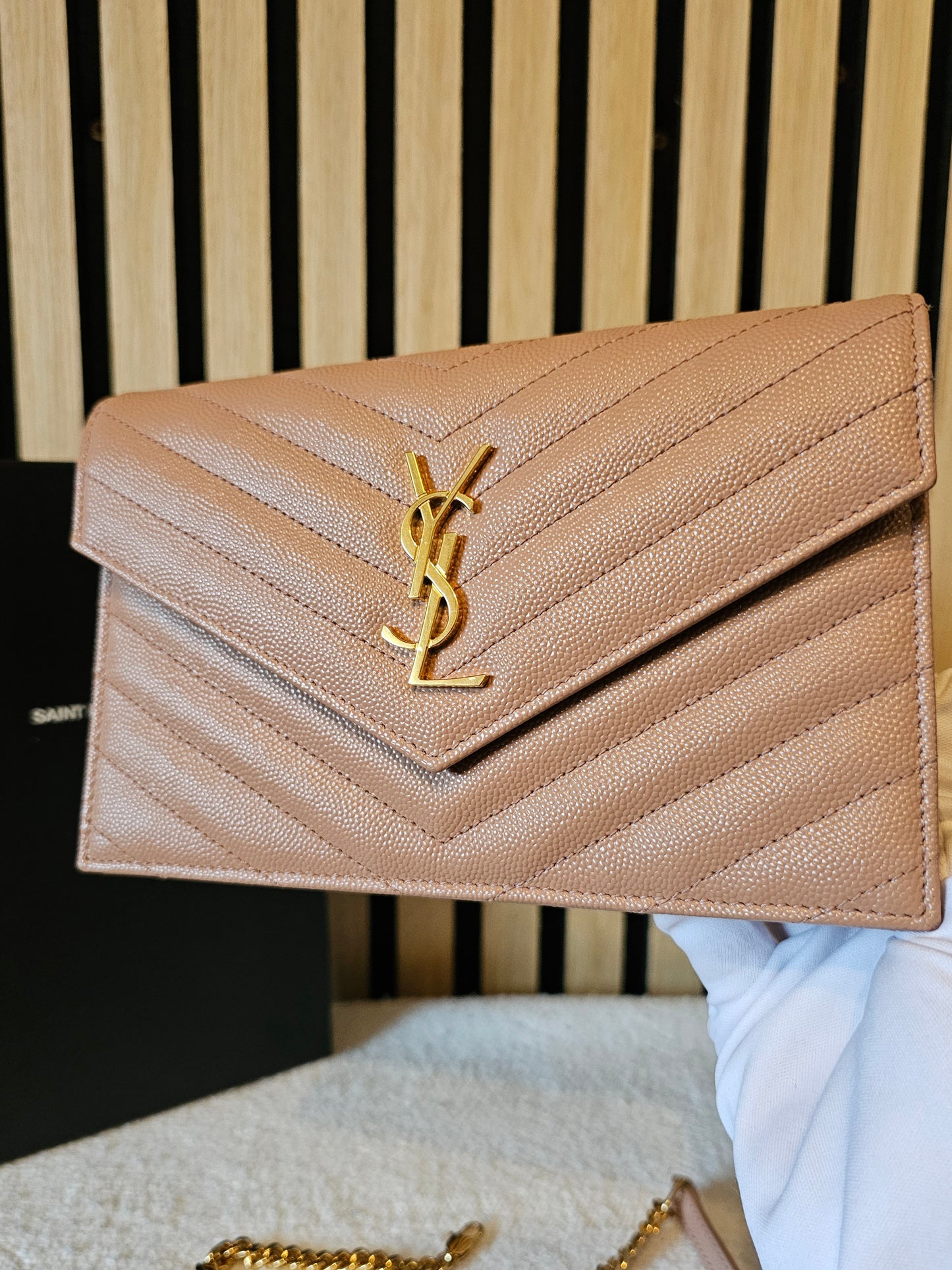 YSL - Envelope Chain wallet - Dark beige.