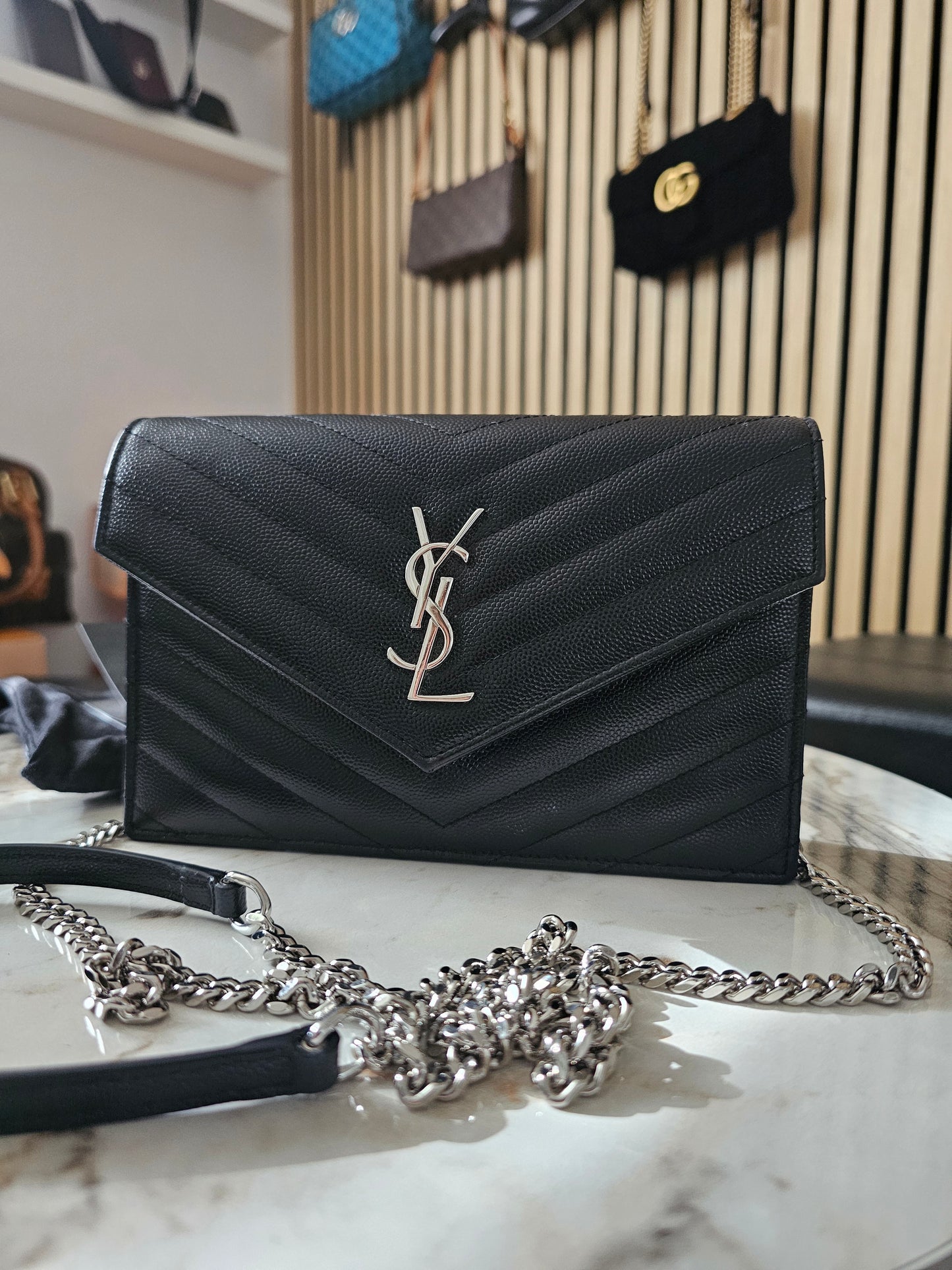 YSL - Envelope Chain wallet, black - SHW.