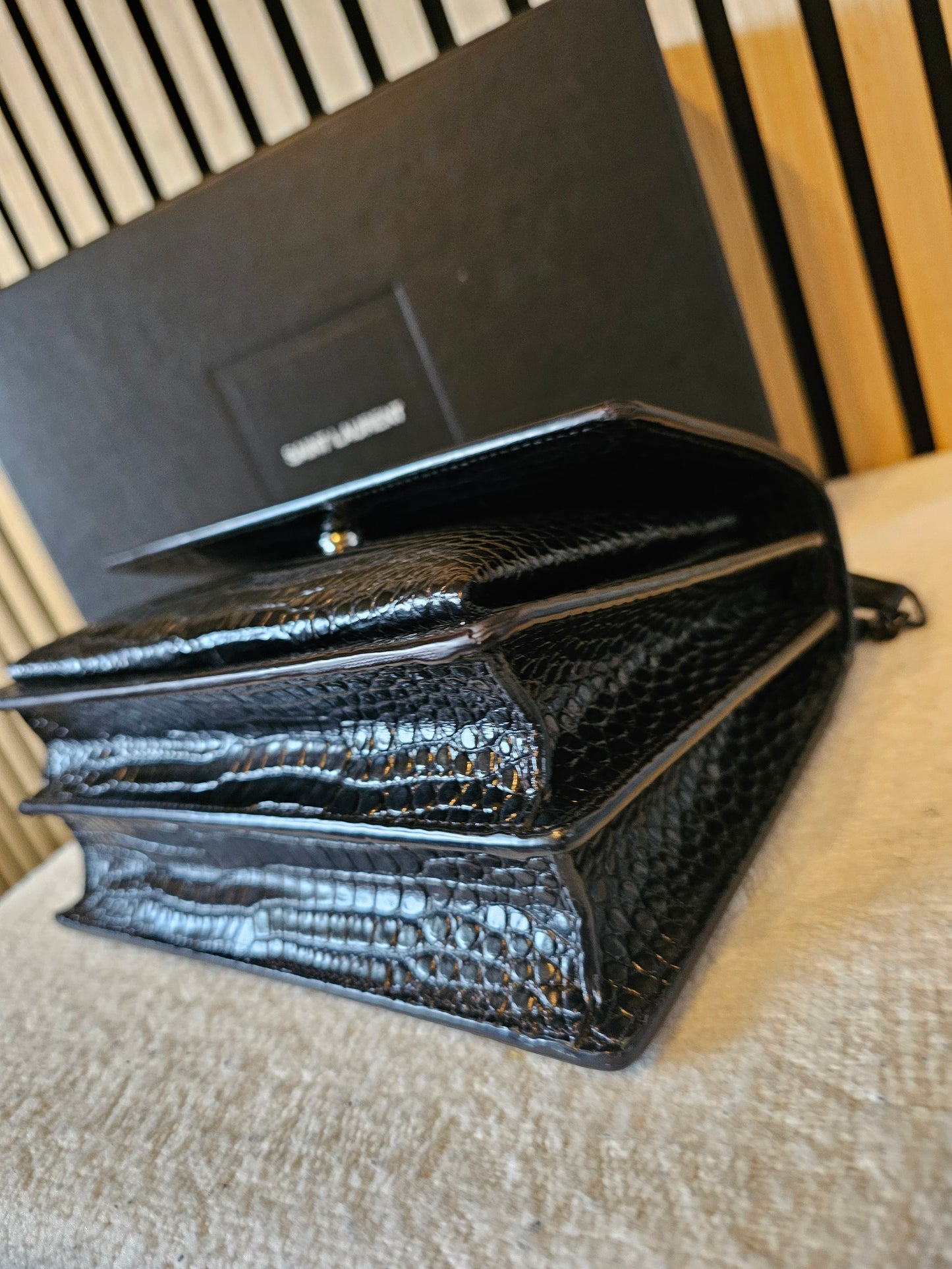 YSL-Saint Laurent - Sunset bag - M. croc.print. Black.