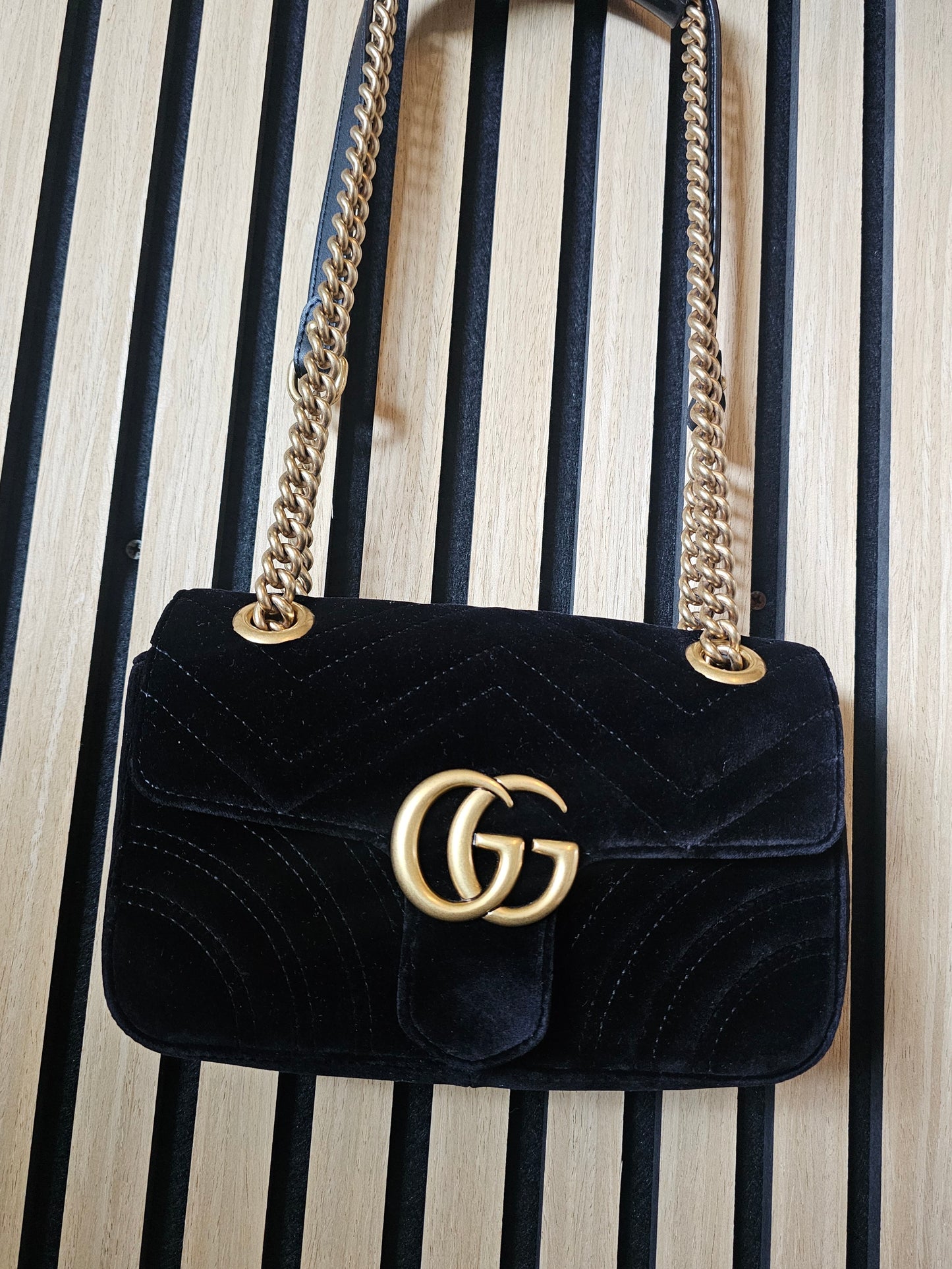 Gucci GG marmont bag, small, Black- velvet.