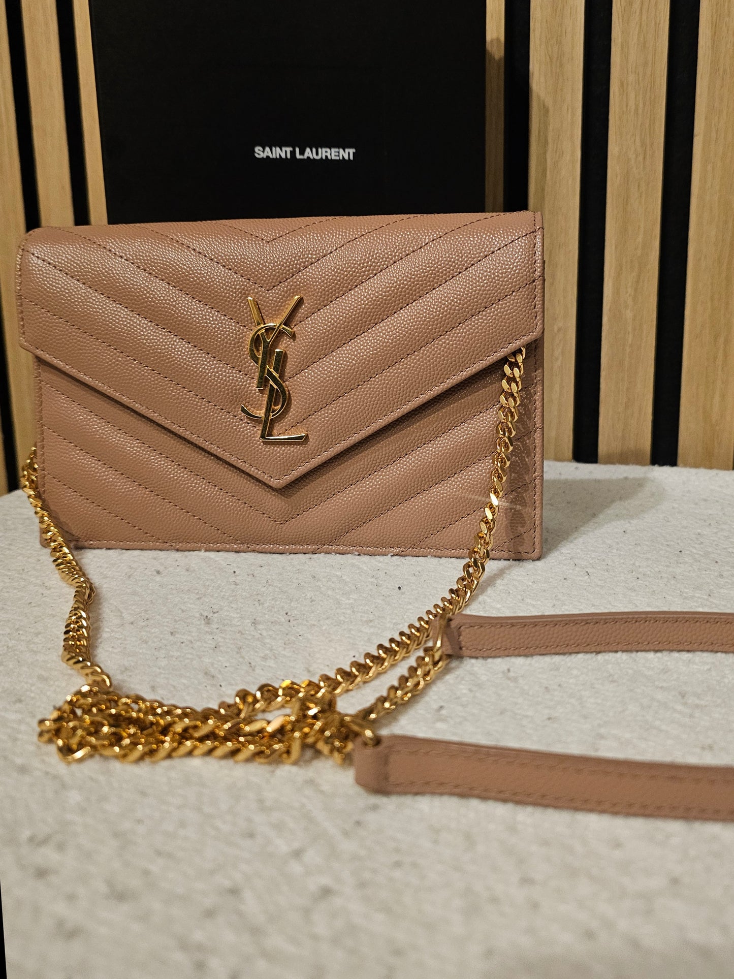 YSL - Envelope Chain wallet - Dark beige.