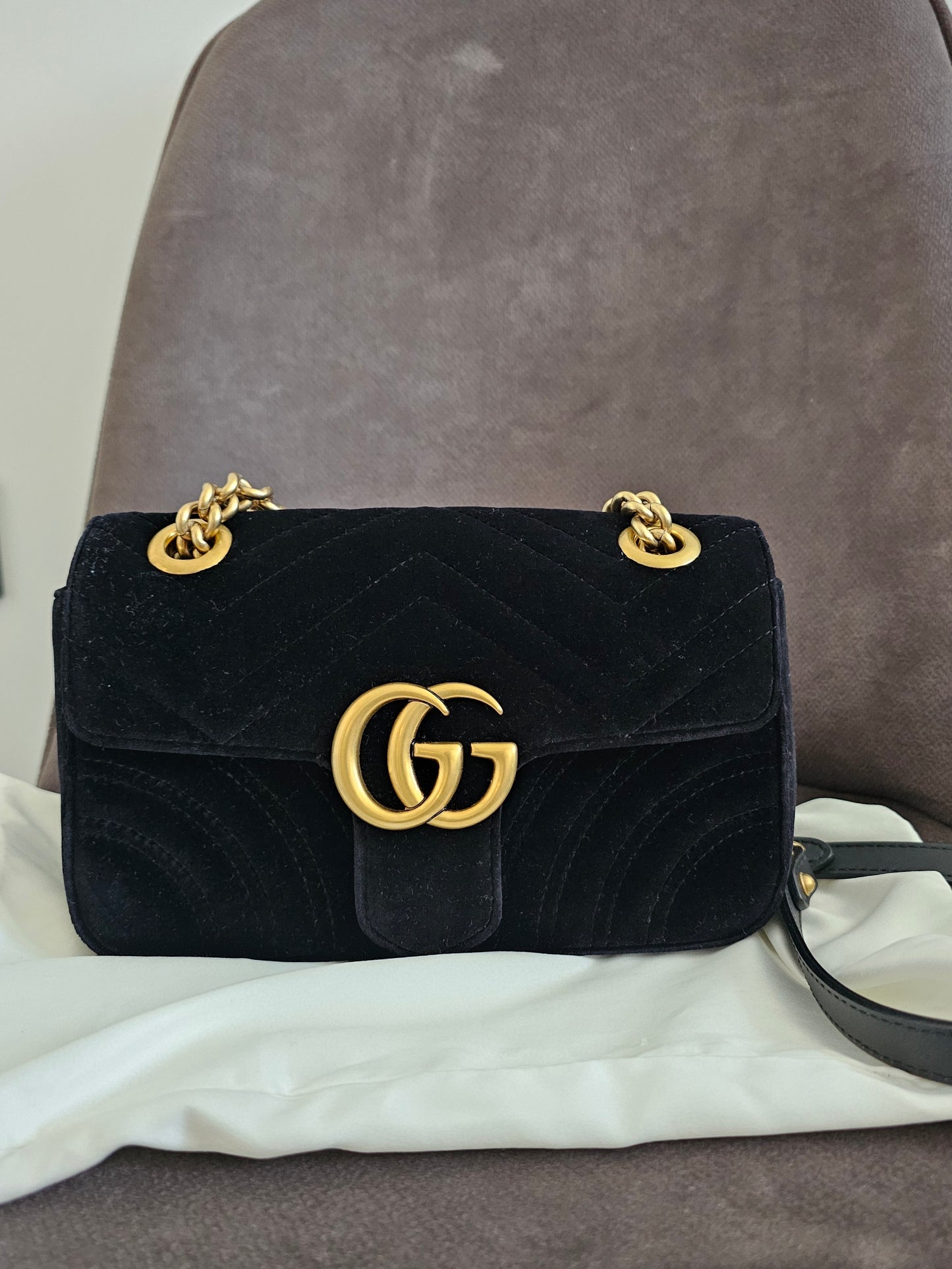 Gucci GG marmont bag, small, Black- velvet.