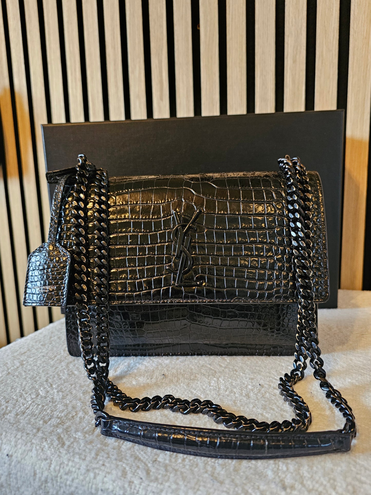 YSL-Saint Laurent - Sunset bag - M. croc.print. Black.