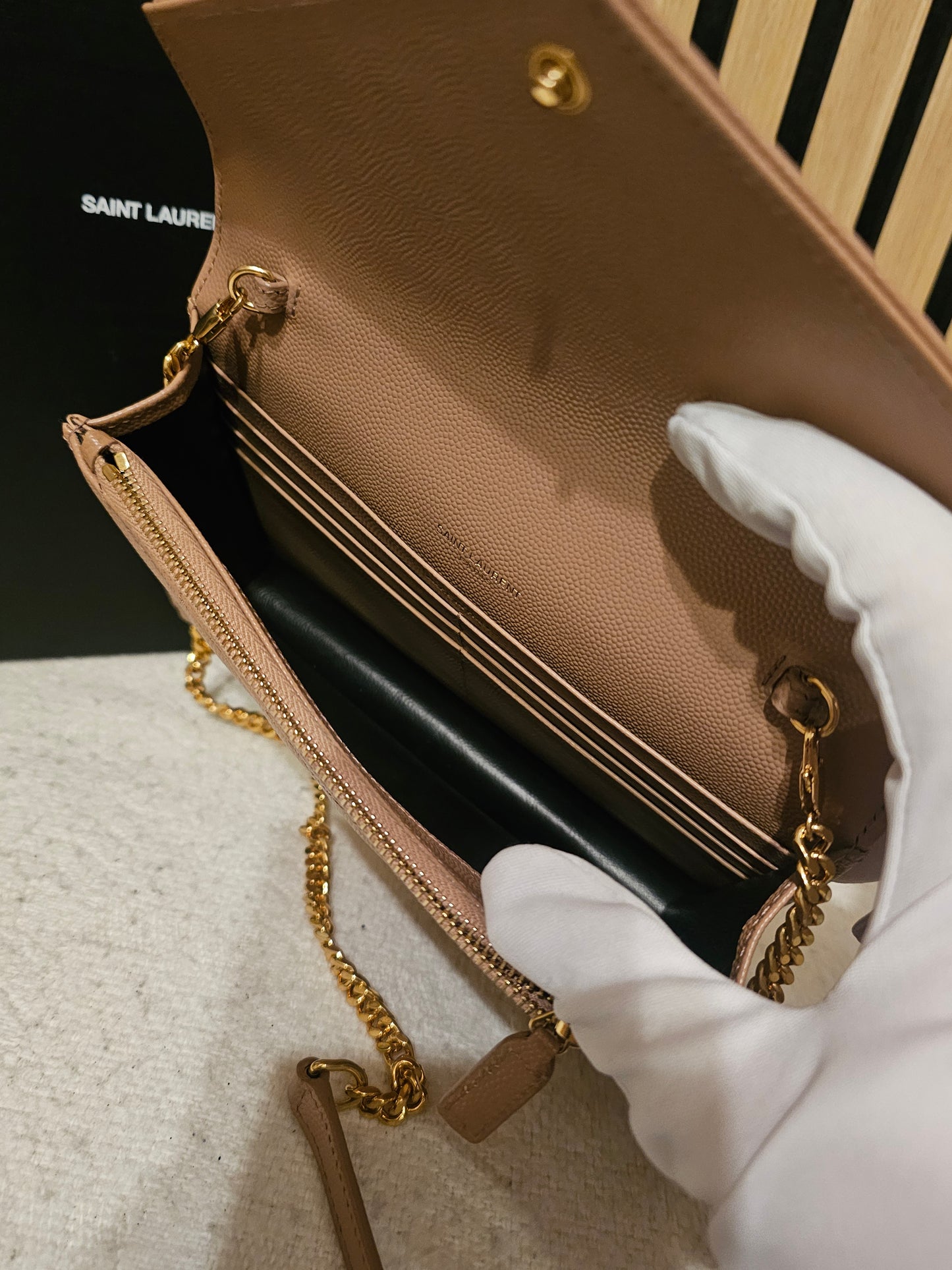 YSL - Envelope Chain wallet - Dark beige.