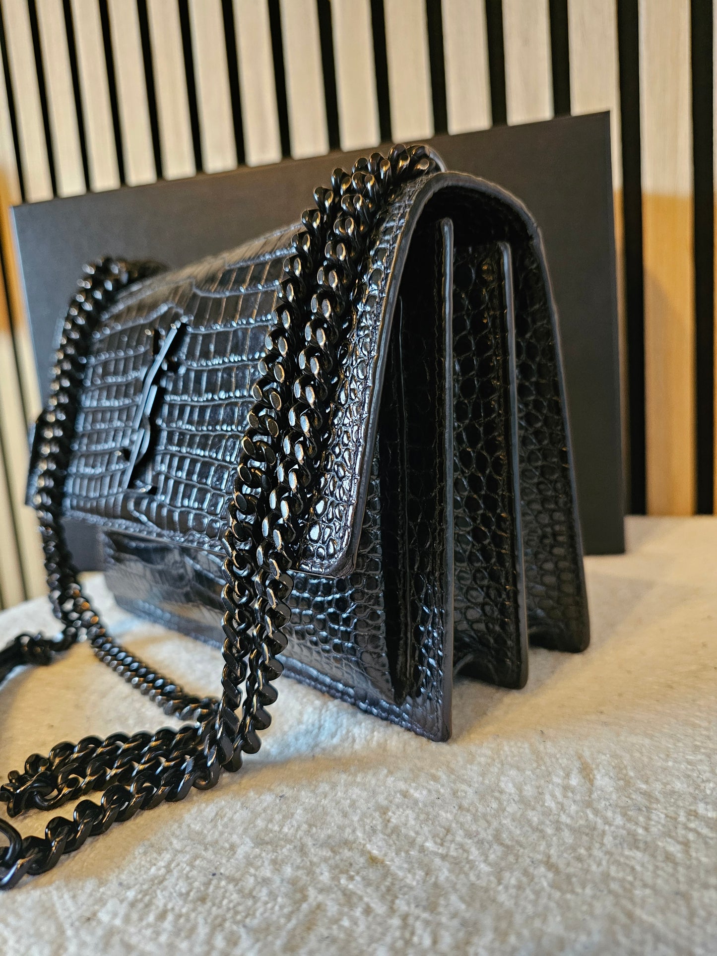 YSL-Saint Laurent - Sunset bag - M. croc.print. Black.