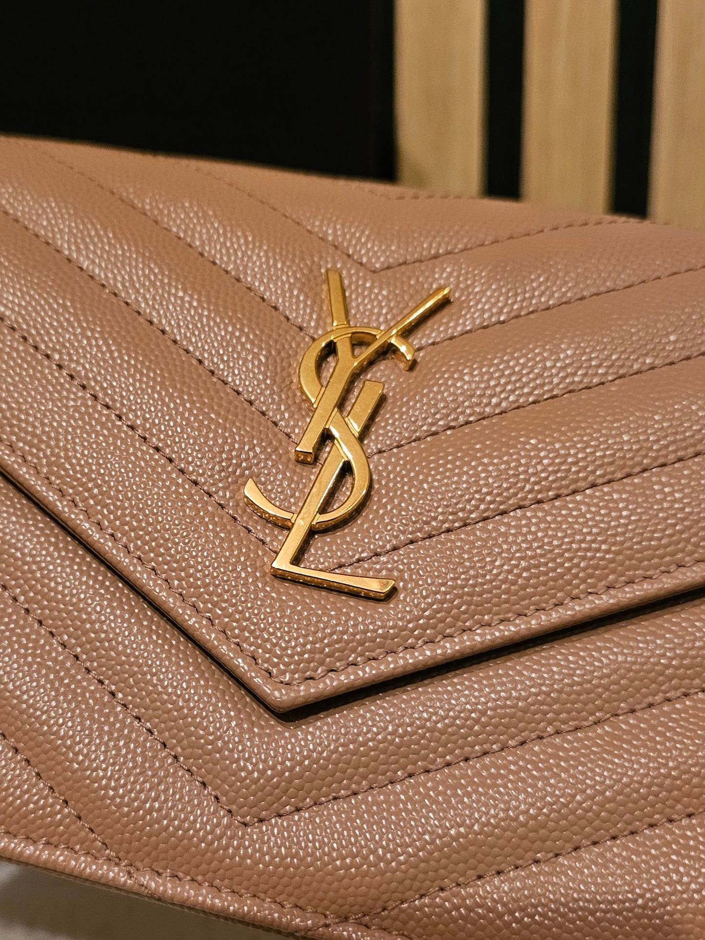 YSL - Envelope Chain wallet - Dark beige.