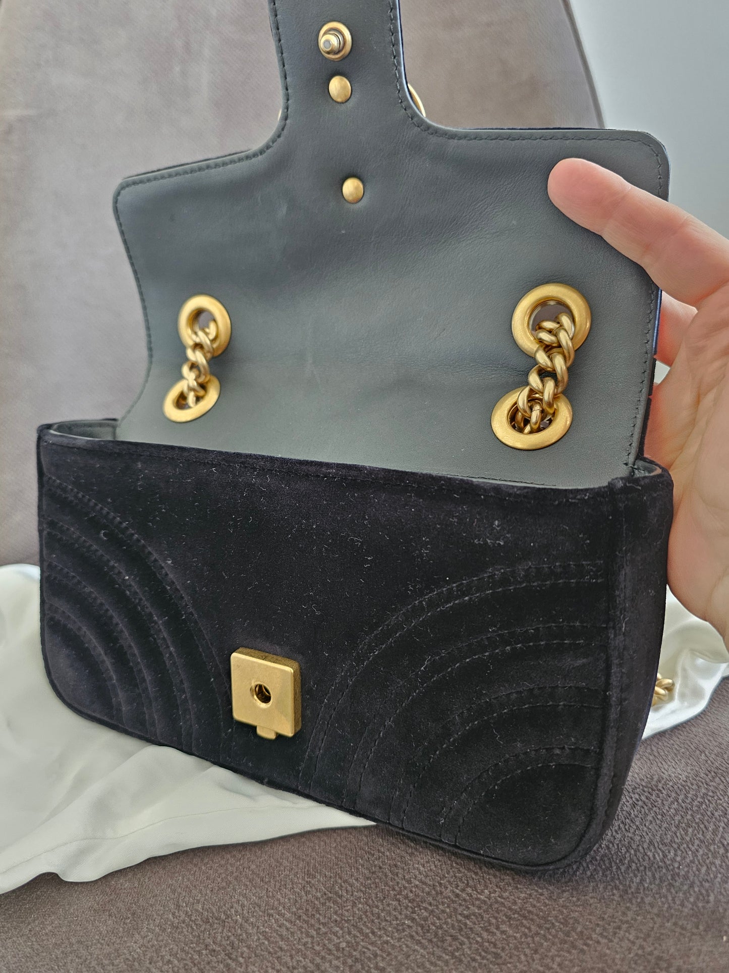 Gucci GG marmont bag, small, Black- velvet.