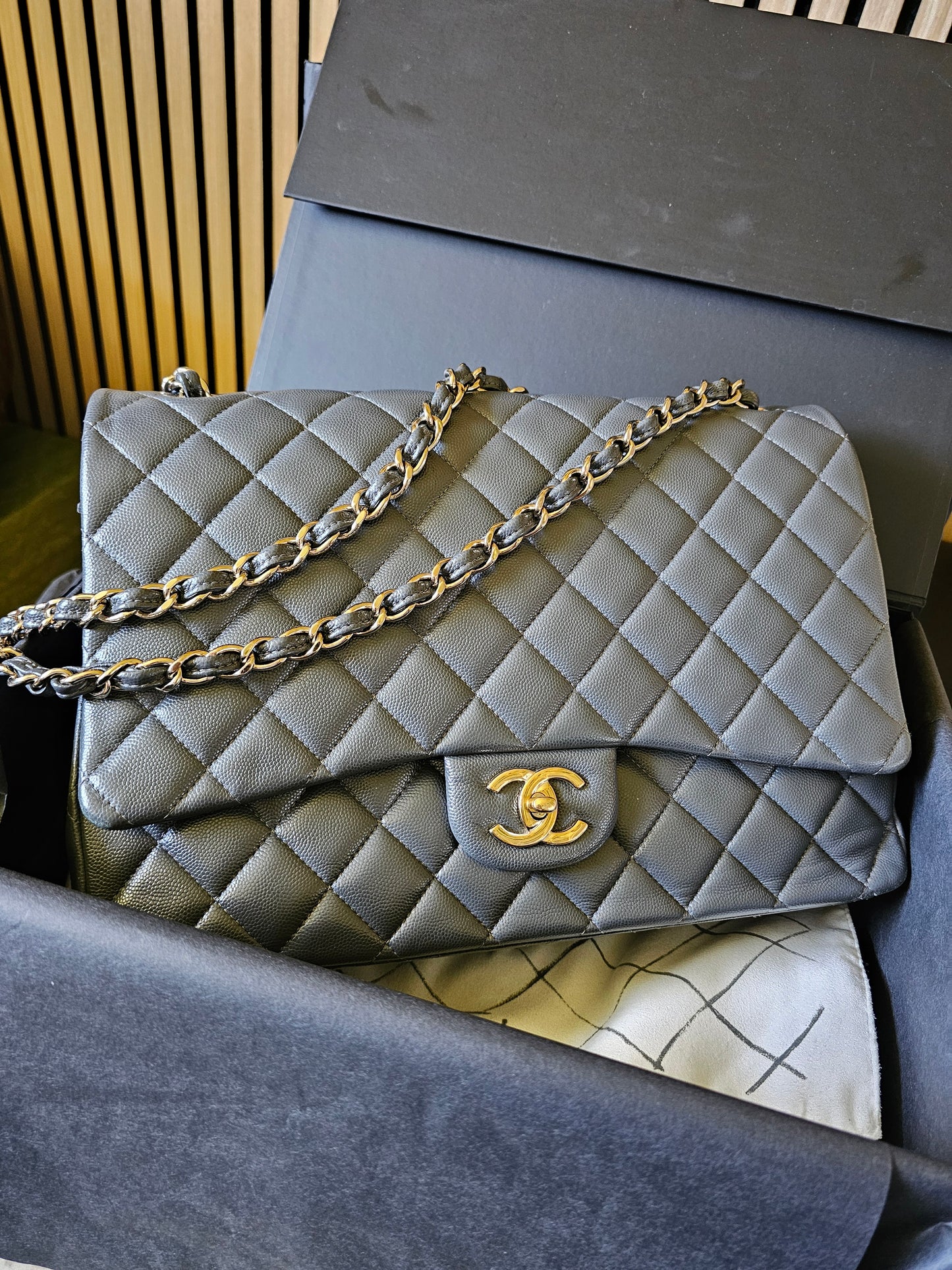A58601 - Chanel Maxi Classic - Dark Grey with GHW.