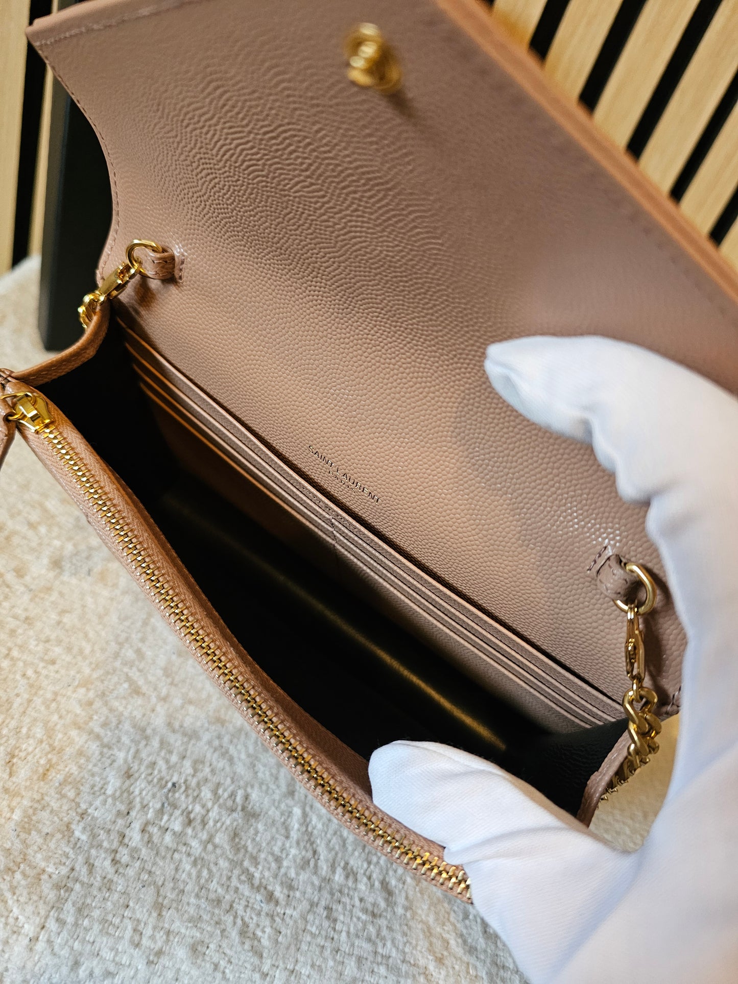 YSL - Envelope Chain wallet - Dark beige.