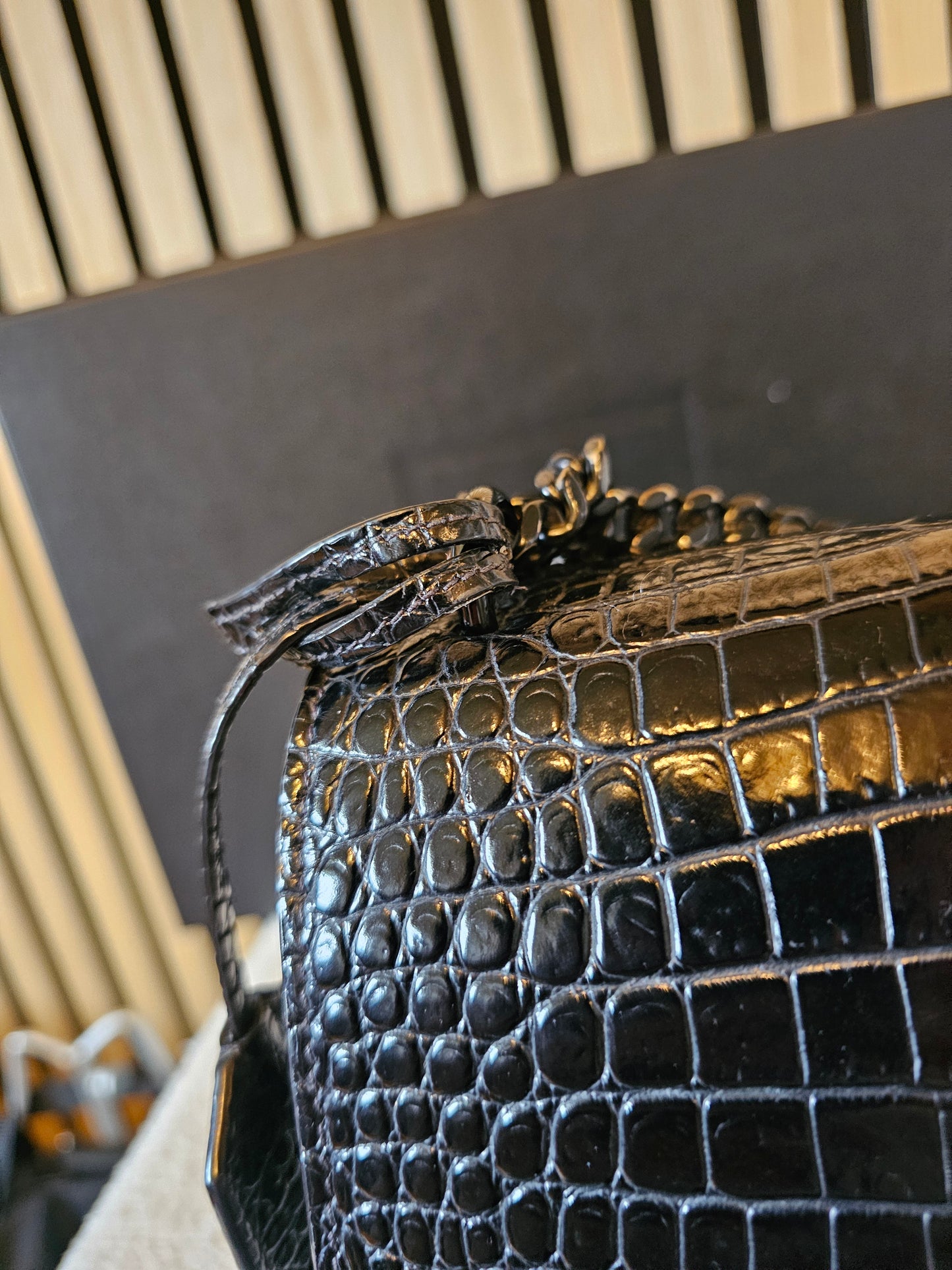YSL-Saint Laurent - Sunset bag - M. croc.print. Black.