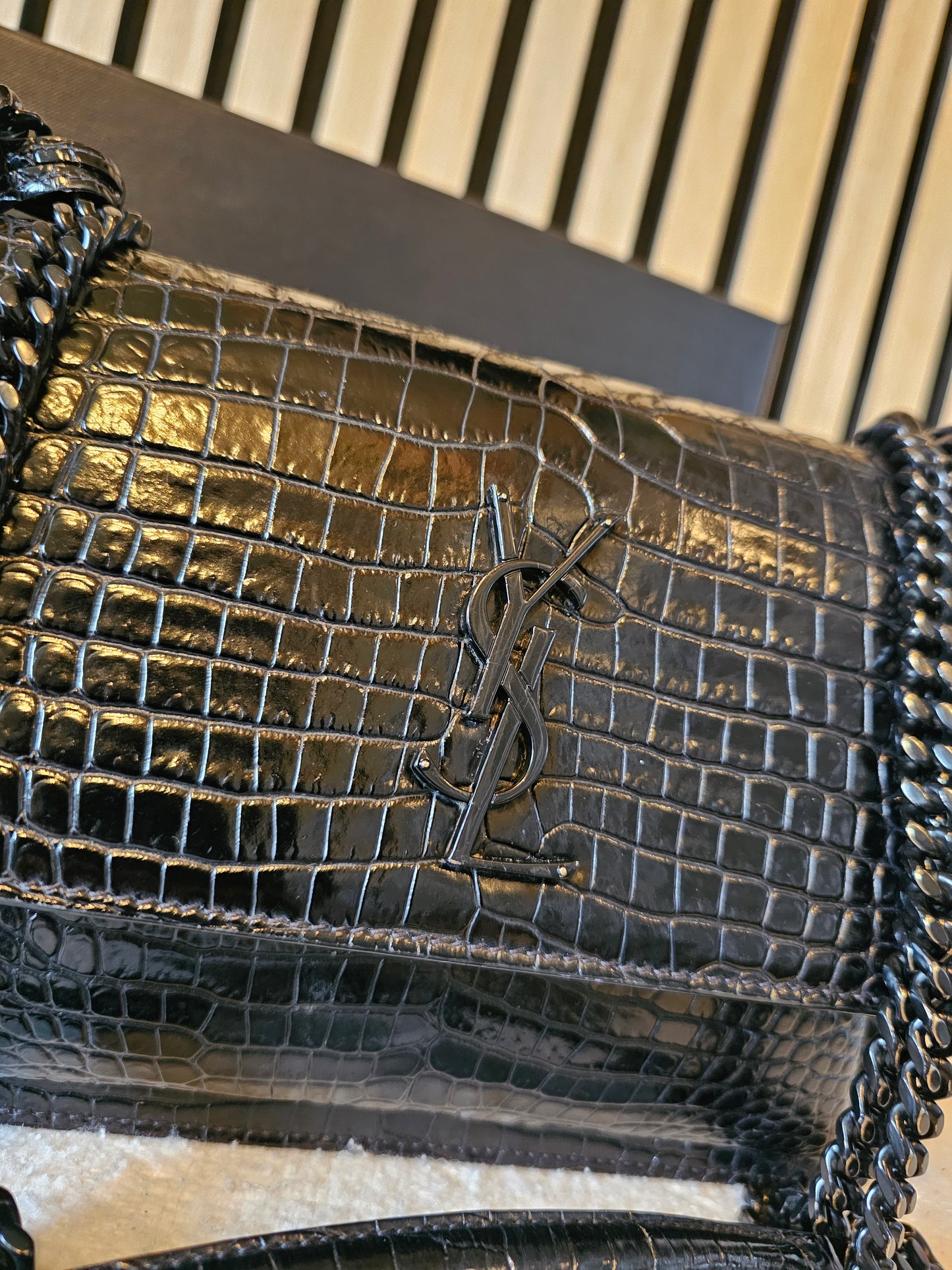 YSL-Saint Laurent - Sunset bag - M. croc.print. Black.