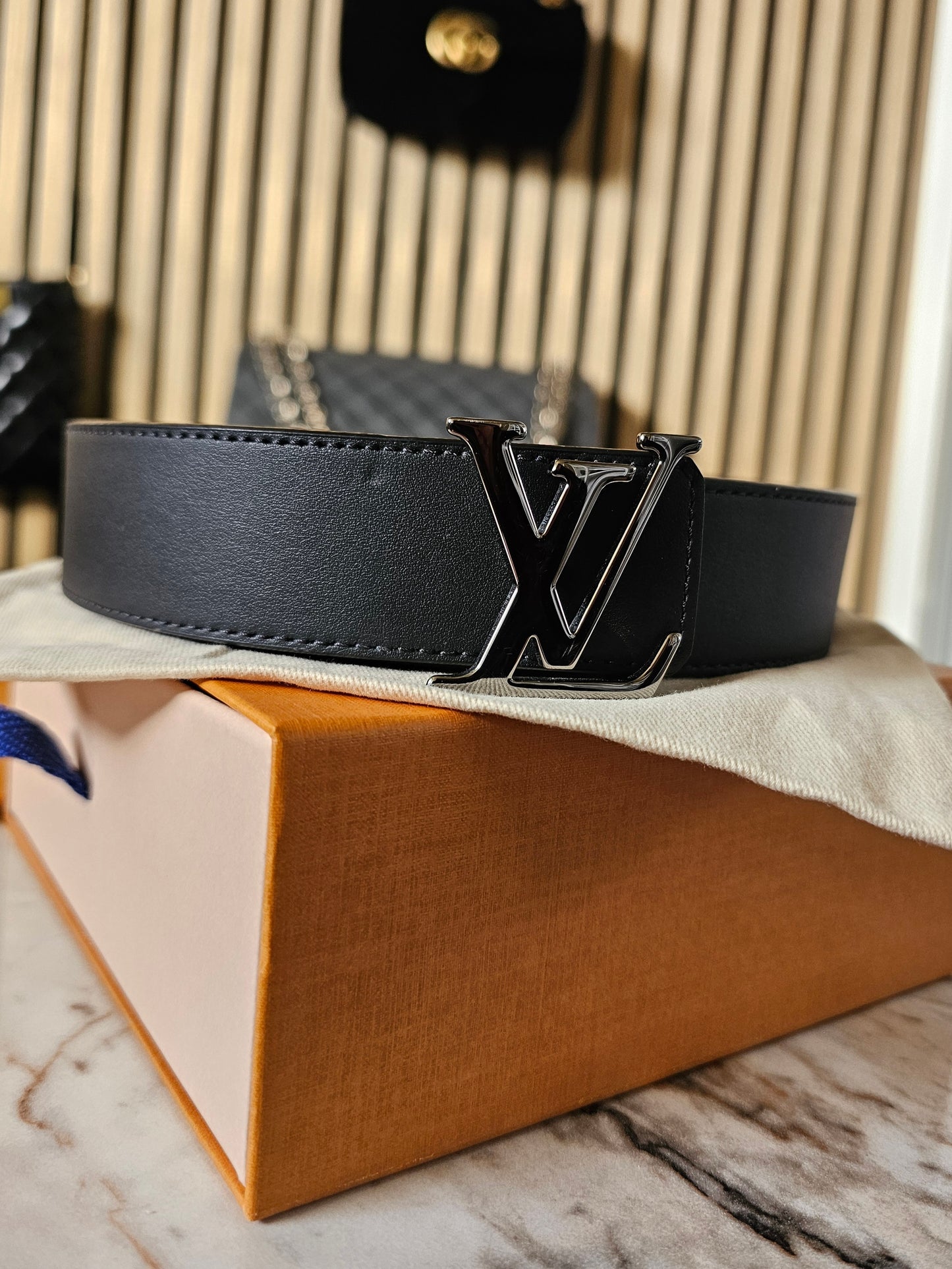 M0450- Louis Vuitton reversible belt, black - Monogram eclipse kanvas.