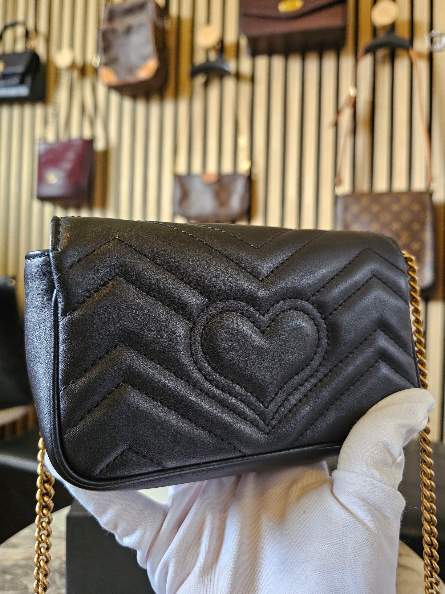 476433- Gucci GG marmont bag, black, mini size.