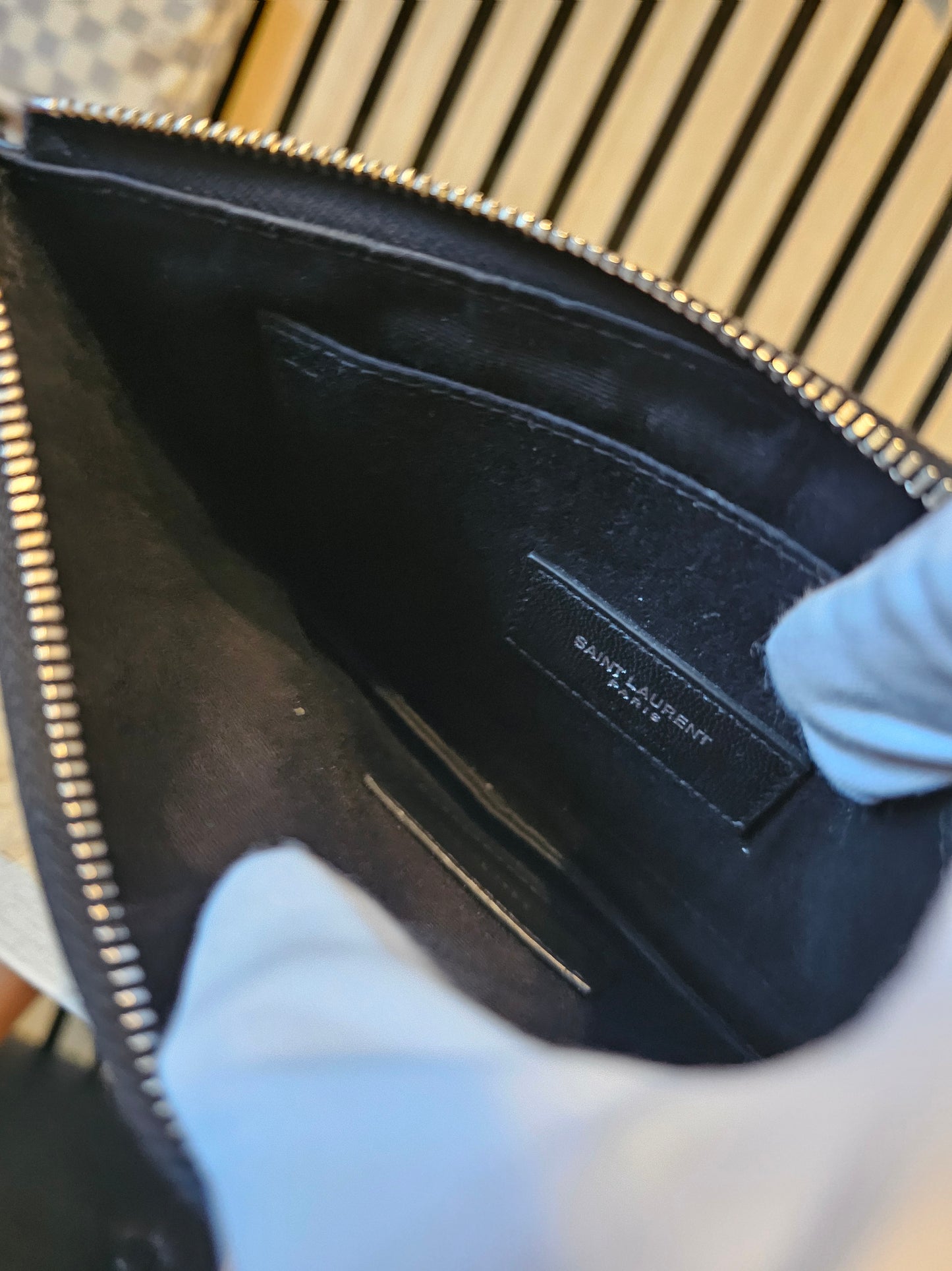 YSL slim purse, black croc print.