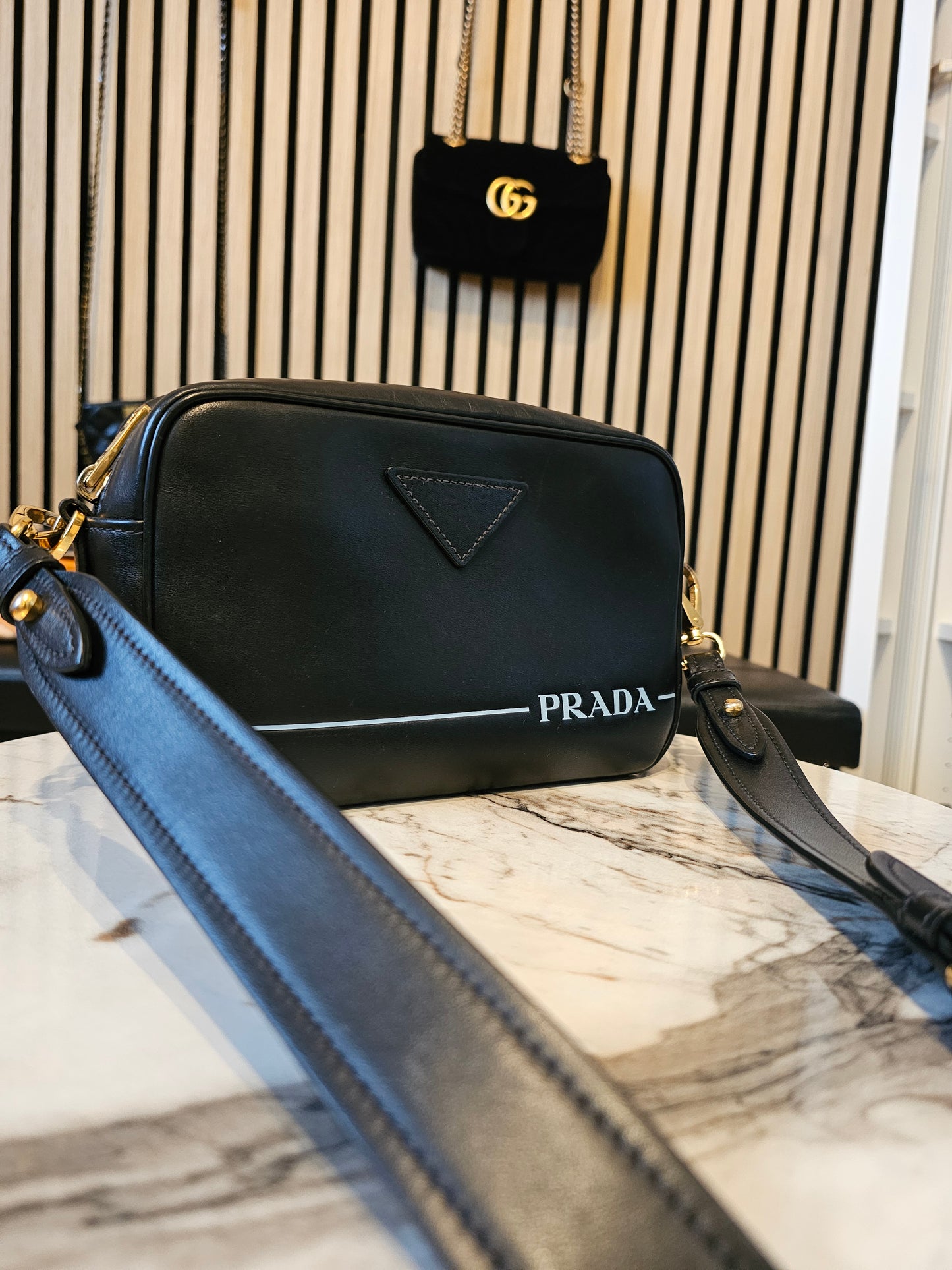Prada Mirage Camera bag - black, saffiano leather.