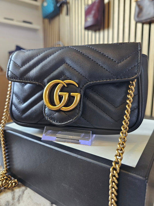 476433- Gucci GG marmont bag, black, mini size.