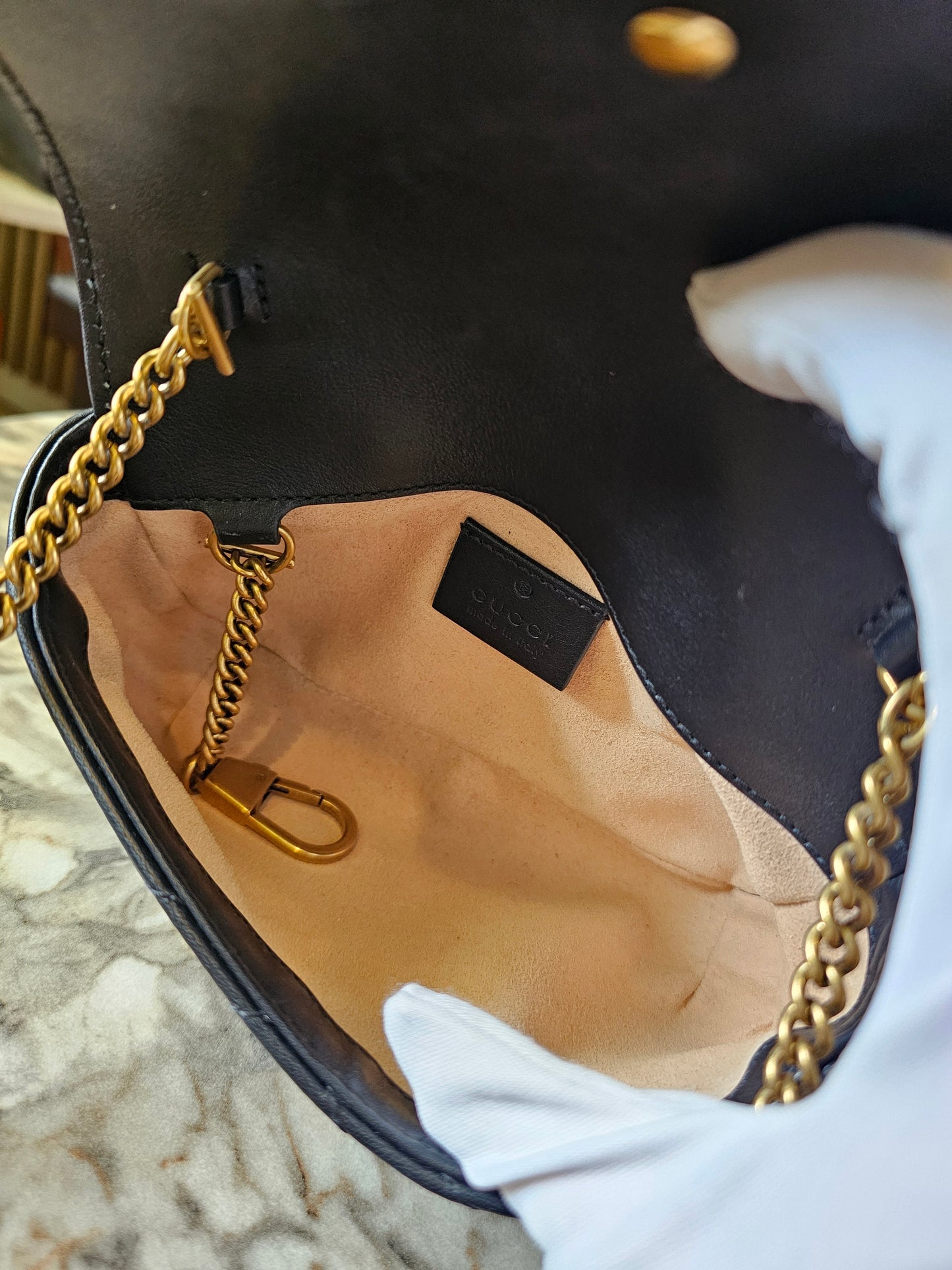 476433- Gucci GG marmont bag, black, mini size.