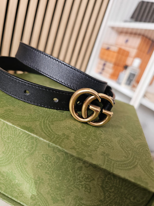 409417 - Gucci GG marmont thin belt, Black - GHW.