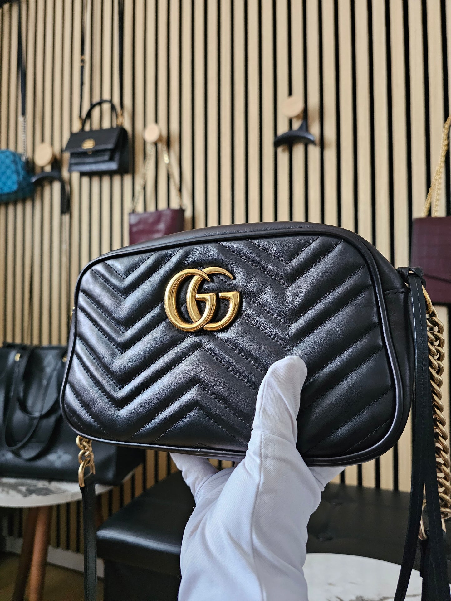 447632- Gucci GG marmont camera bag. Black - GHW.