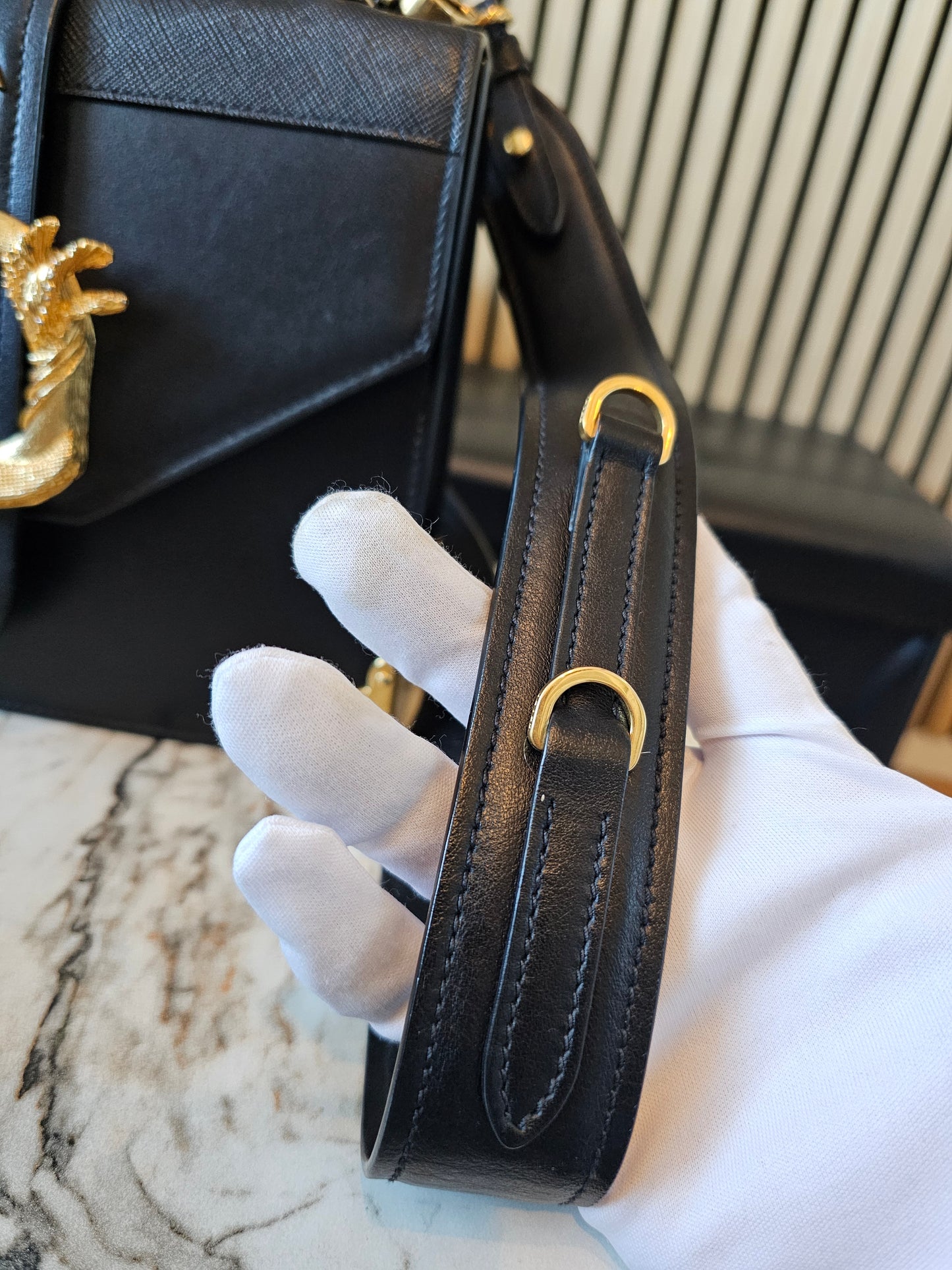 Prada Cahier bag animalier, black saffiano leather.