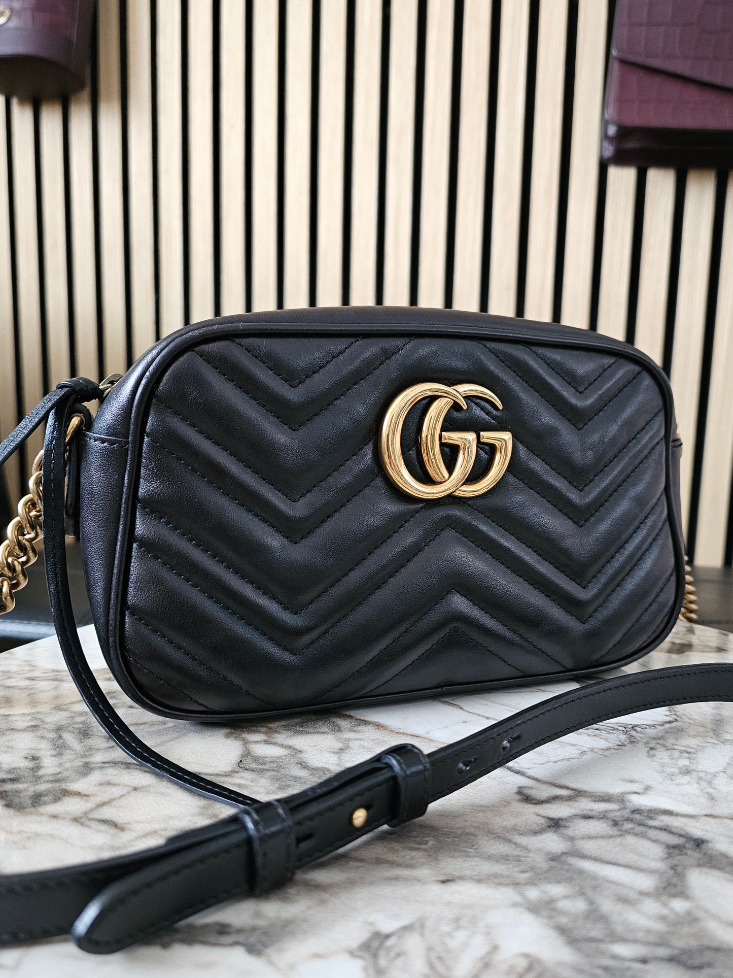 447632- Gucci GG marmont camera bag. Black - GHW.