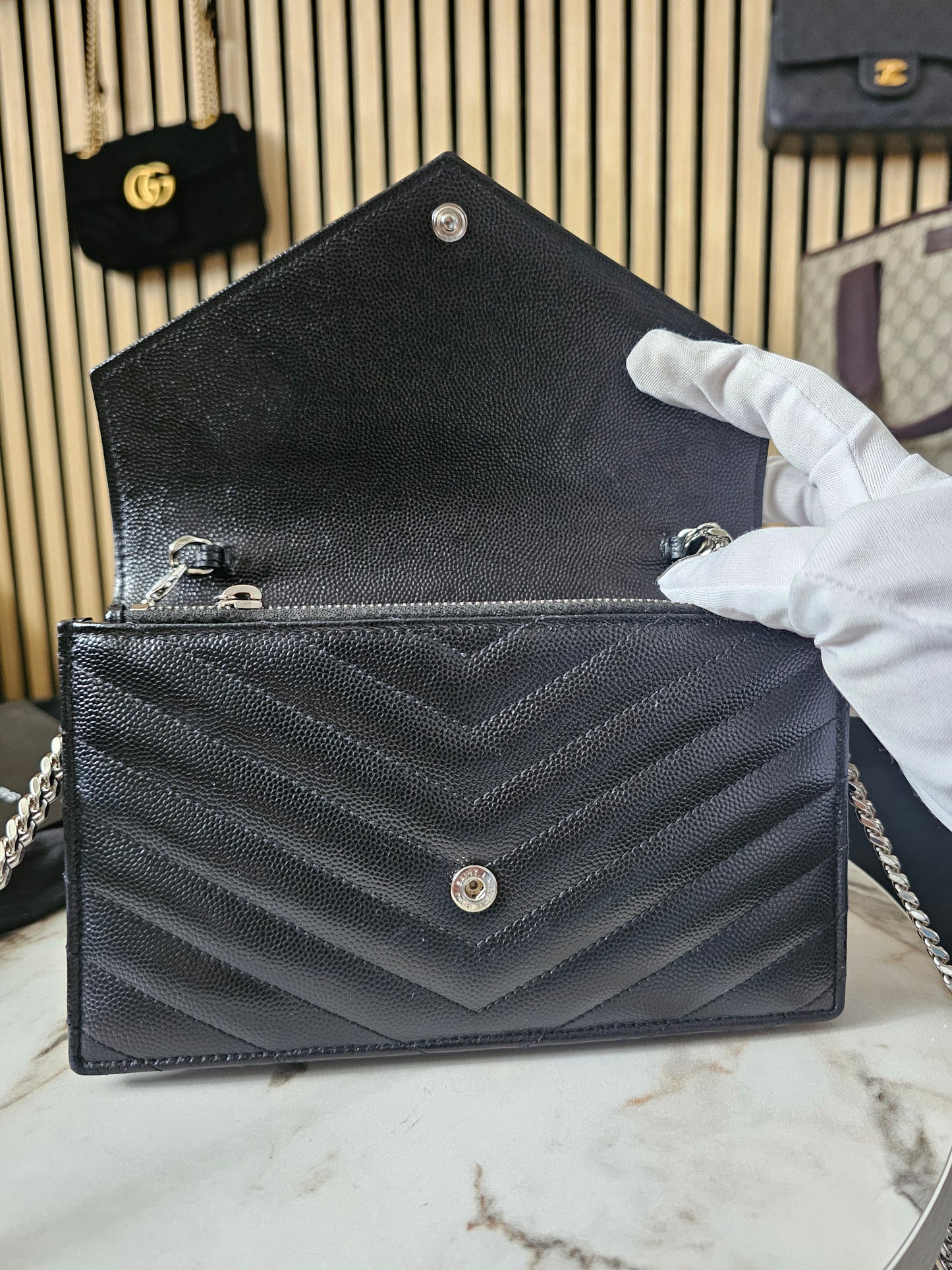 YSL - Envelope Chain wallet, black - SHW.