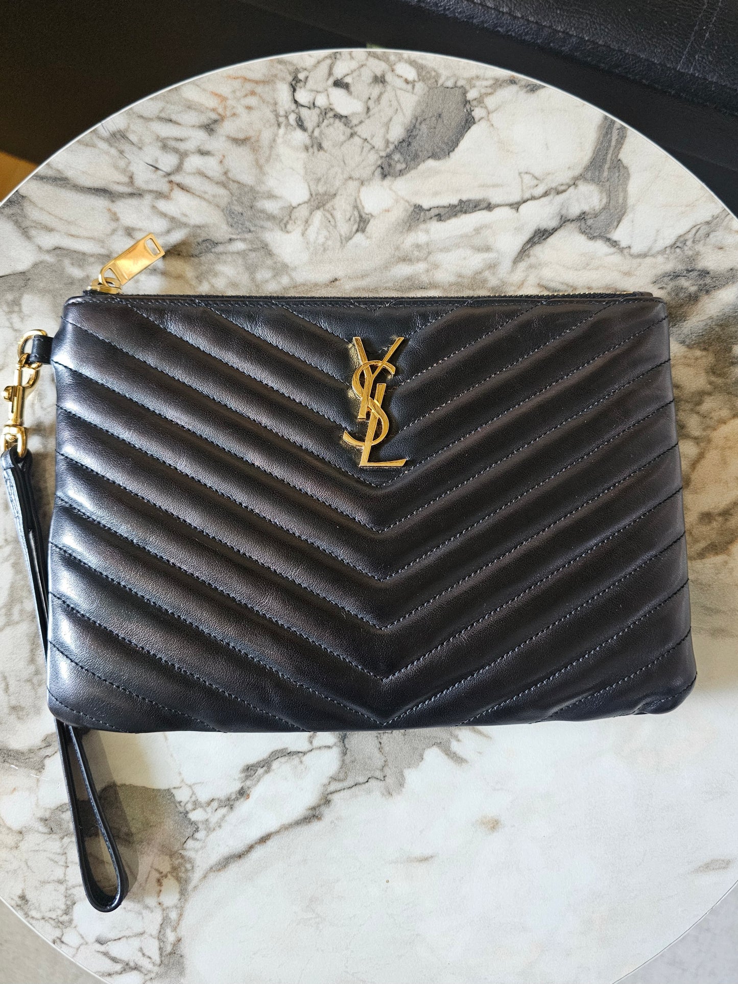 379039- YSL Cassandre matelasse pouch, black, leather.