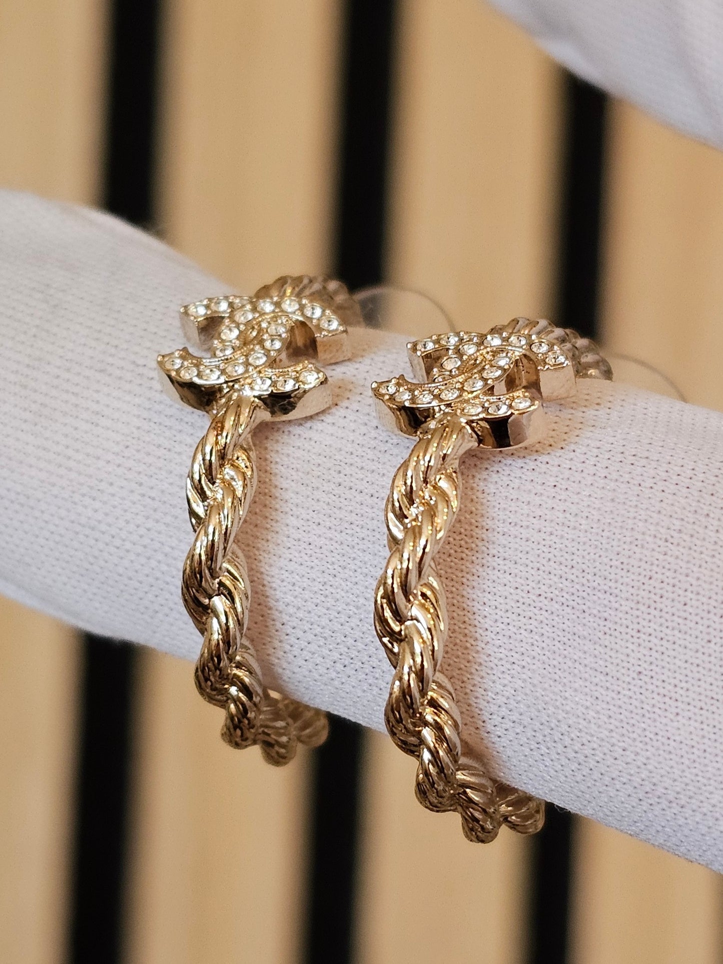 ABH176 - Chanel Earrings, small golden hoops.