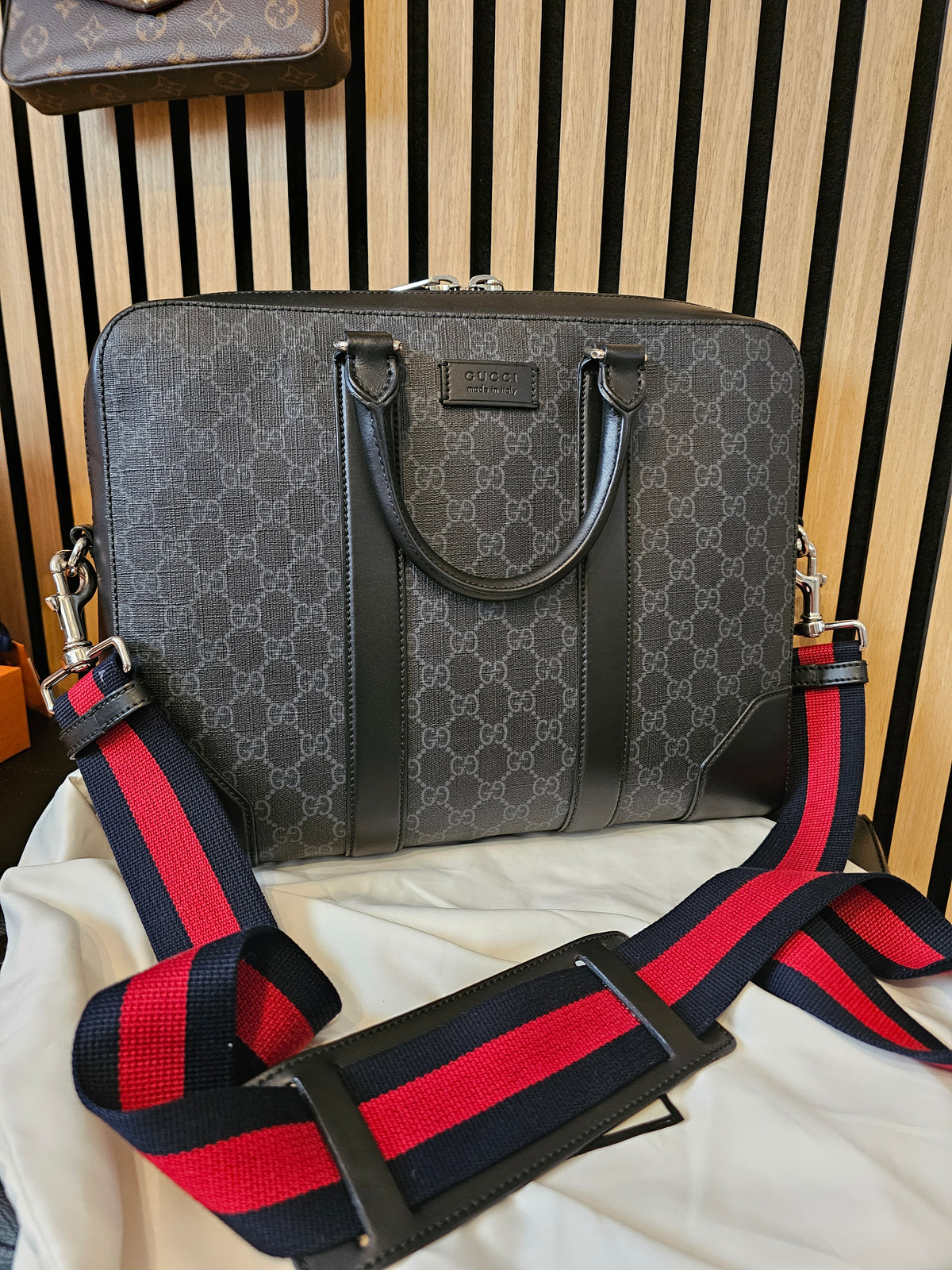 Gucci briefcase, GG supreme, black.