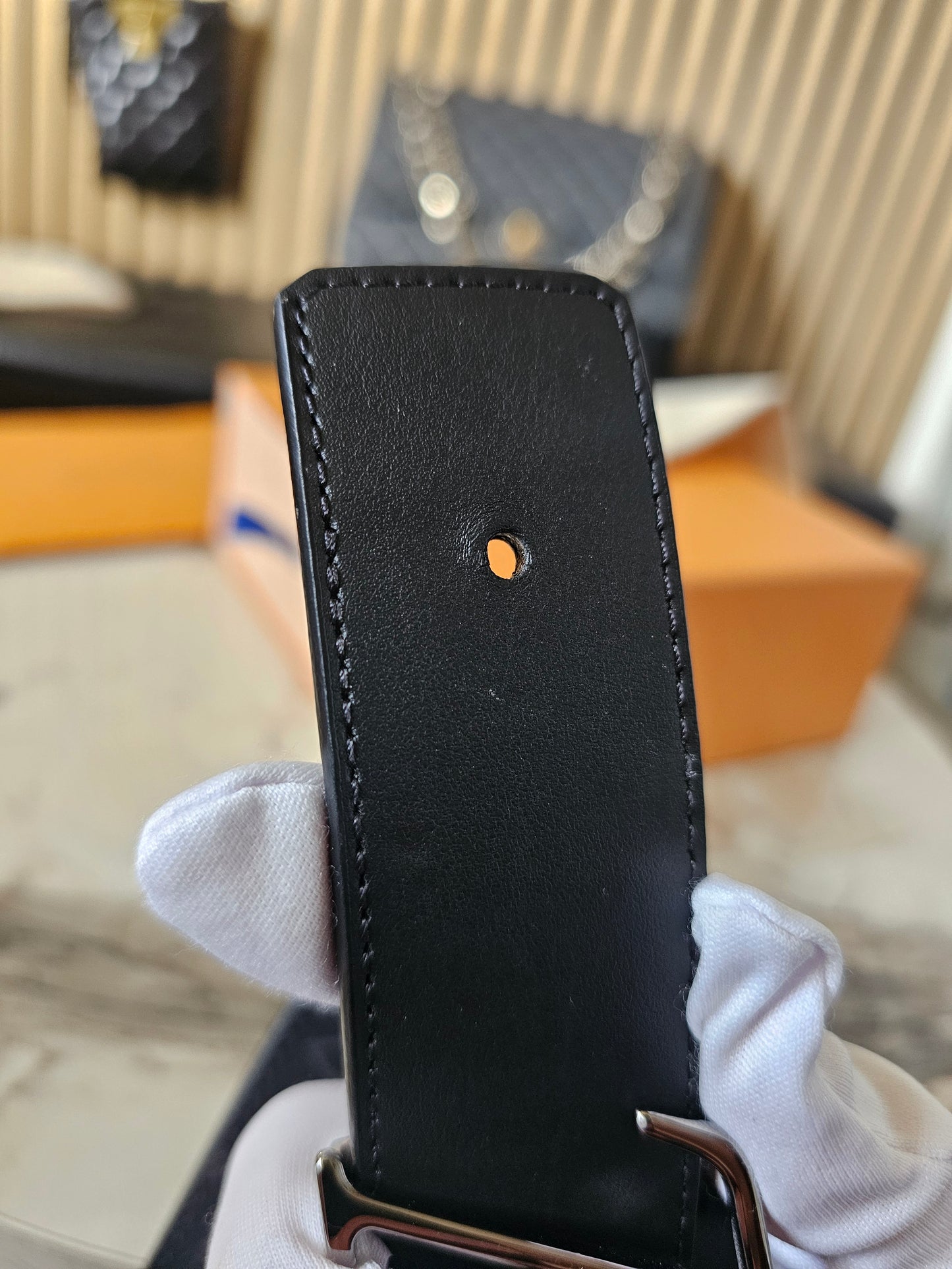 M0450- Louis Vuitton reversible belt, black - Monogram eclipse kanvas.