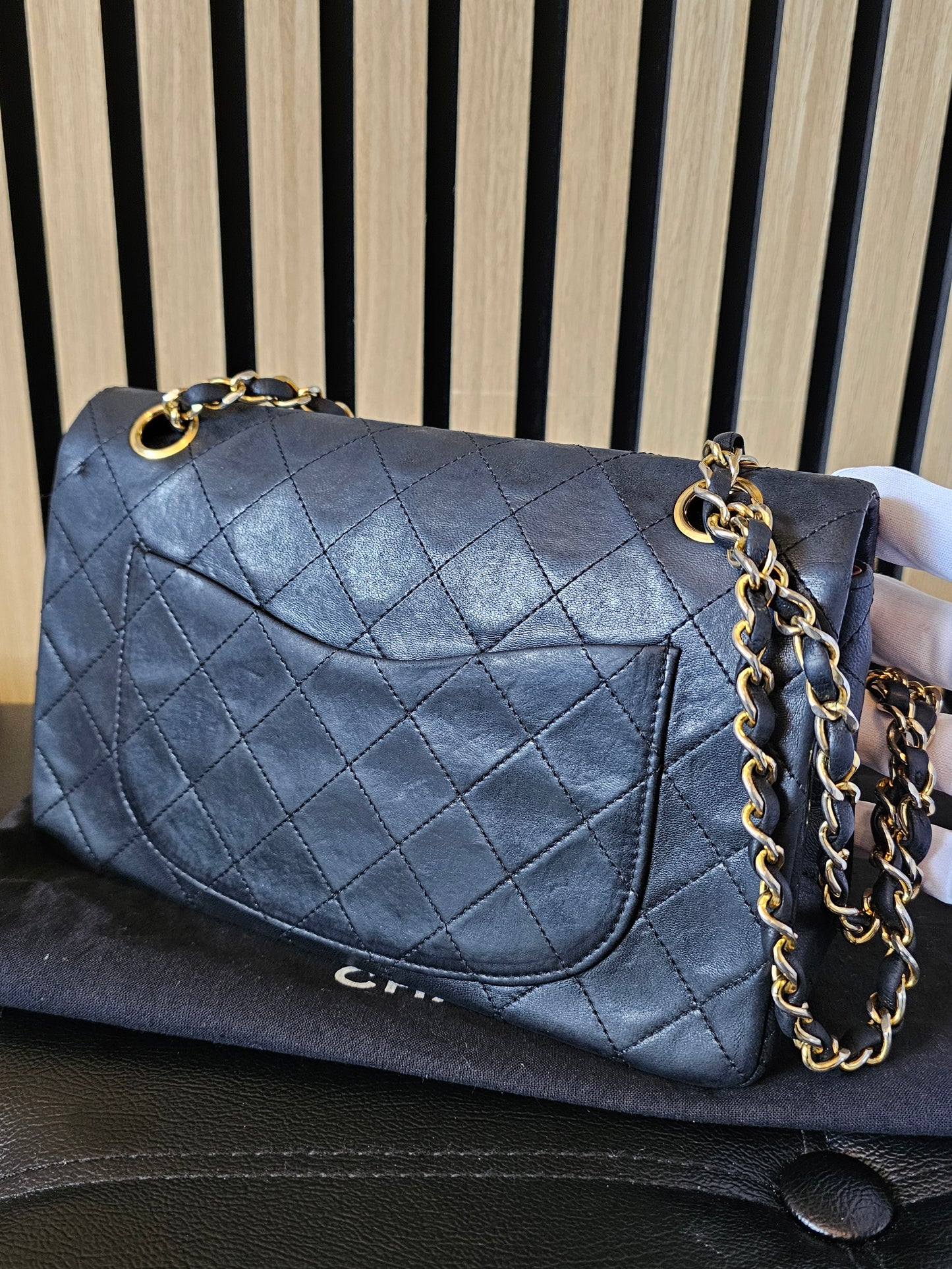 Chanel Classic double flap, small, GHW, lambskin - Black.