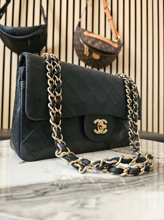 Chanel Classic double flap, small, GHW, lambskin - Black.