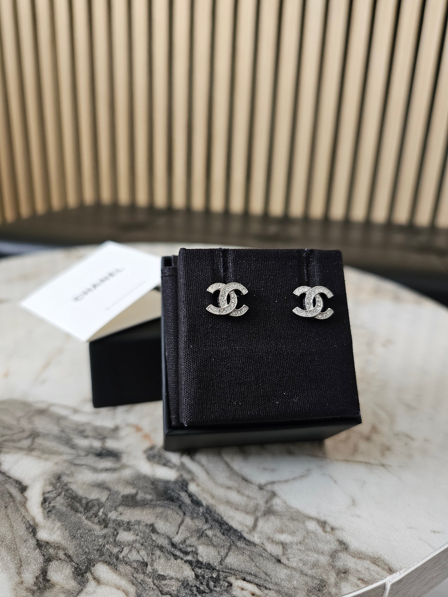 ABE100 - Chanel silver earrings with crystals - small.