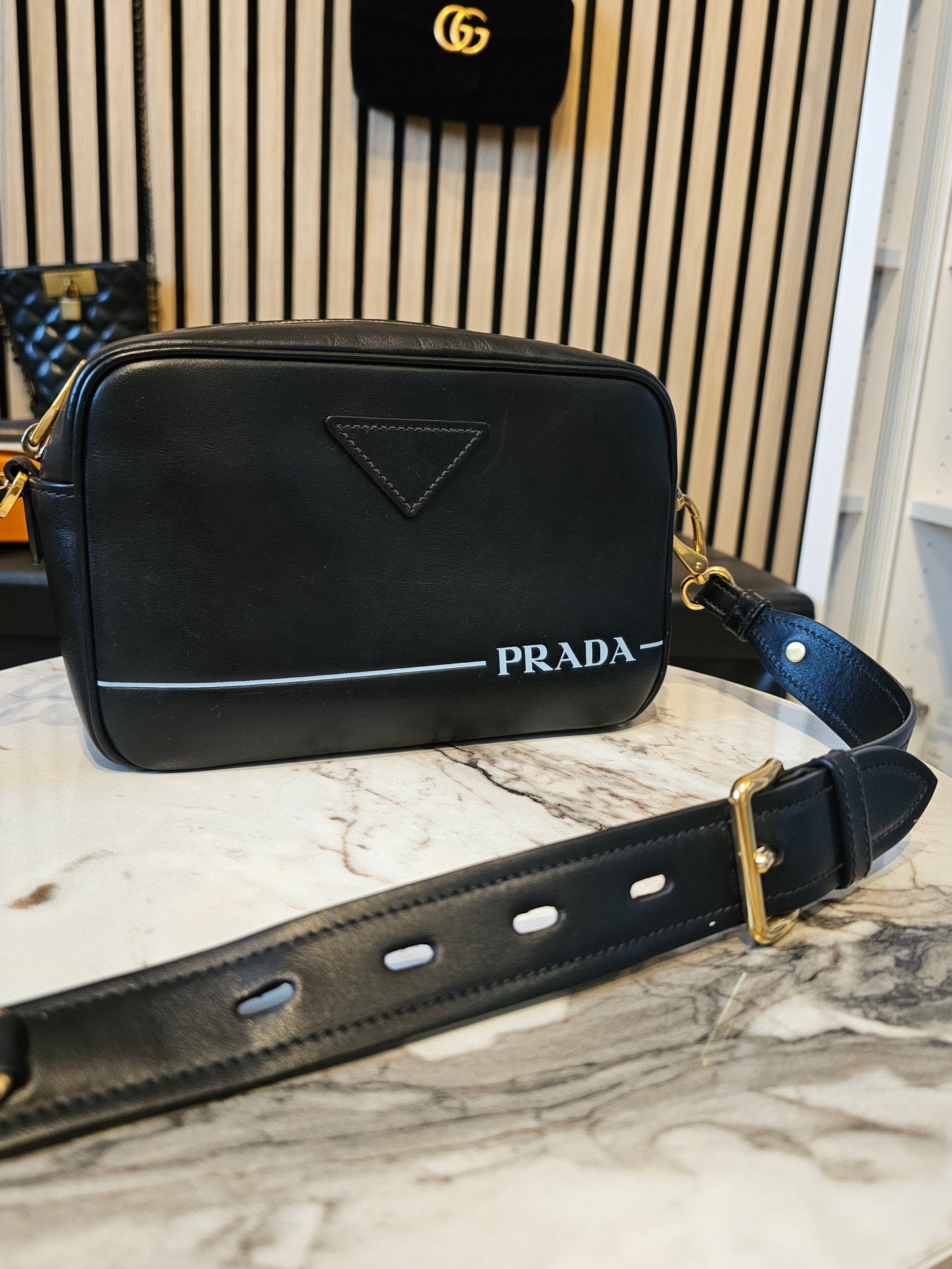 Prada Mirage Camera bag - black, saffiano leather.