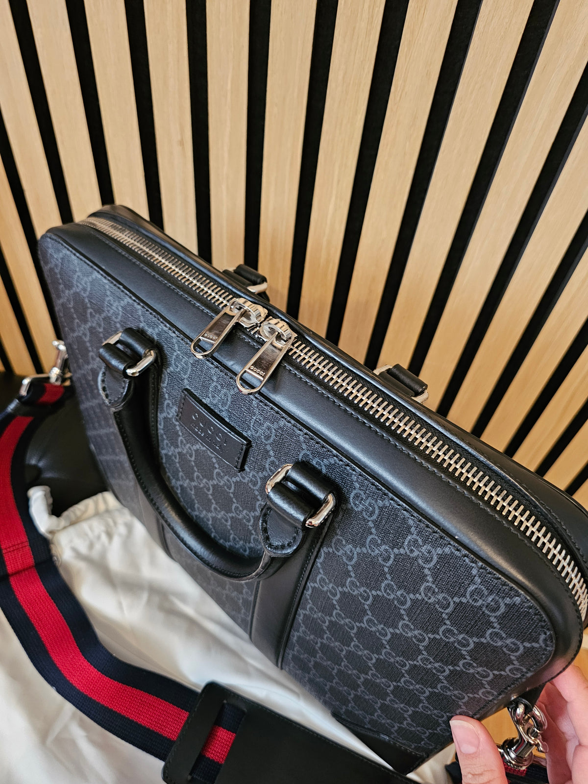 Gucci briefcase, GG supreme, black.